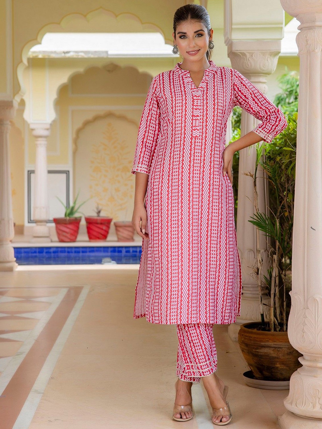 

KALINI Women Printed Regular Kurta with Trousers, Red