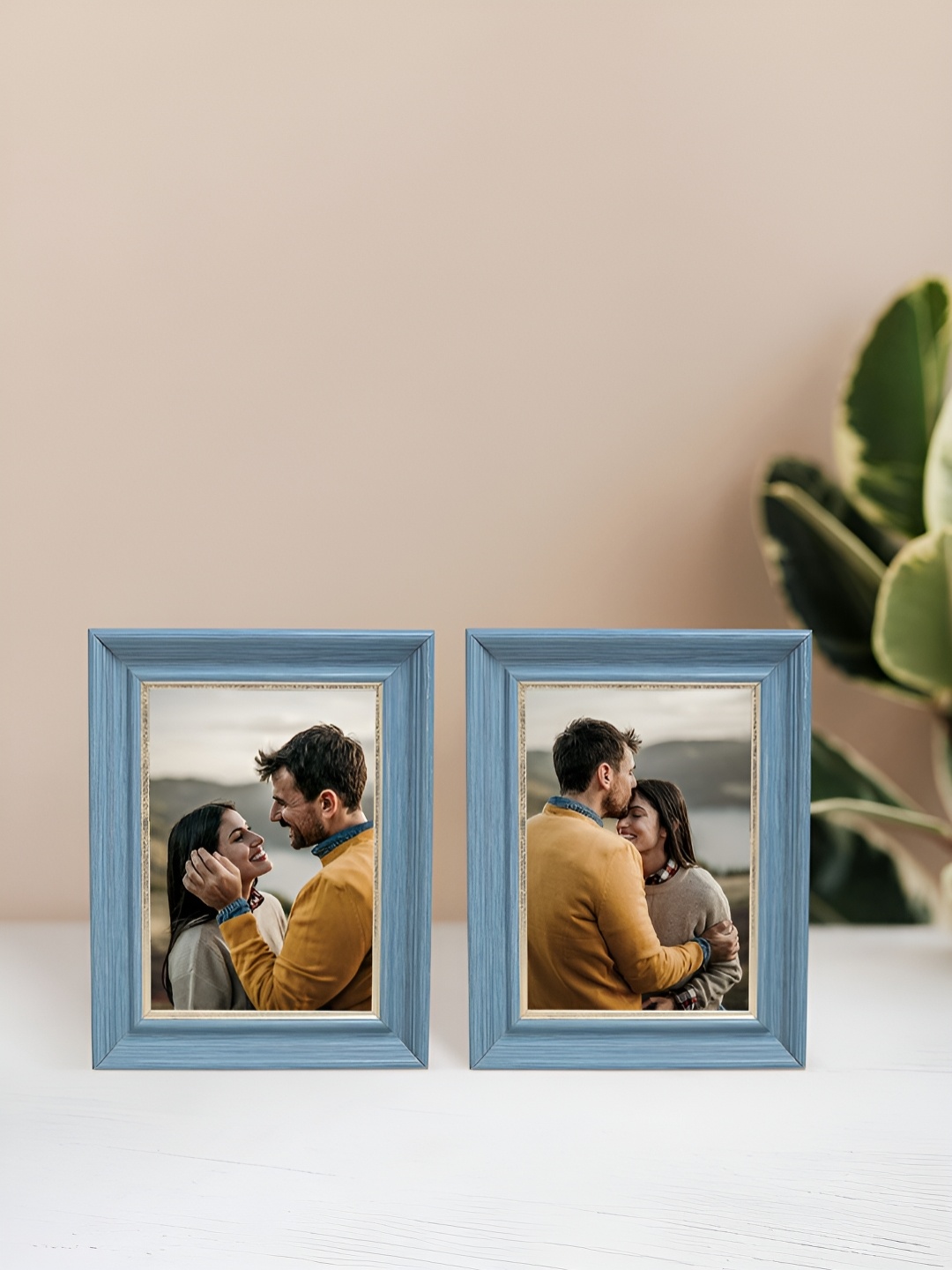 

Golden Peacock Blue 2 Pieces Rectangular Table-Top Photo Frames