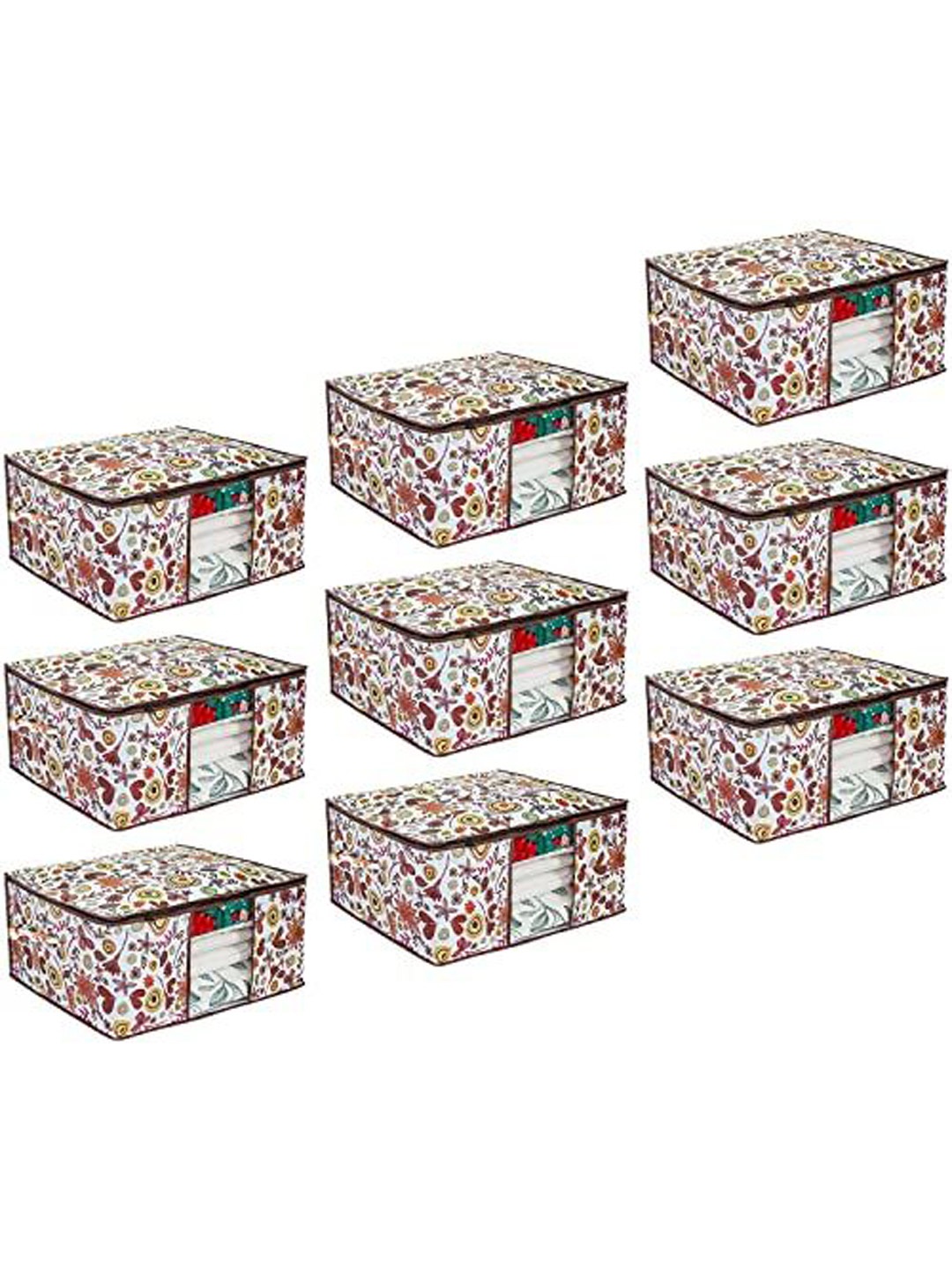 

prettykrafts White 9 Pieces Printed Collapsible Multi-Utility Organisers