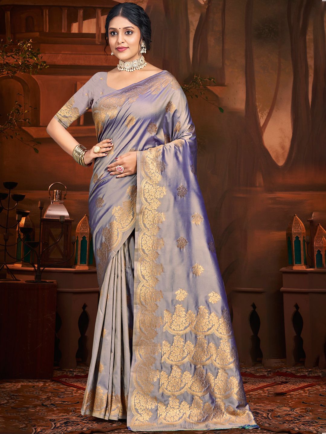 

SANGAM PRINTS Woven Design Zari Tussar Saree, Lavender