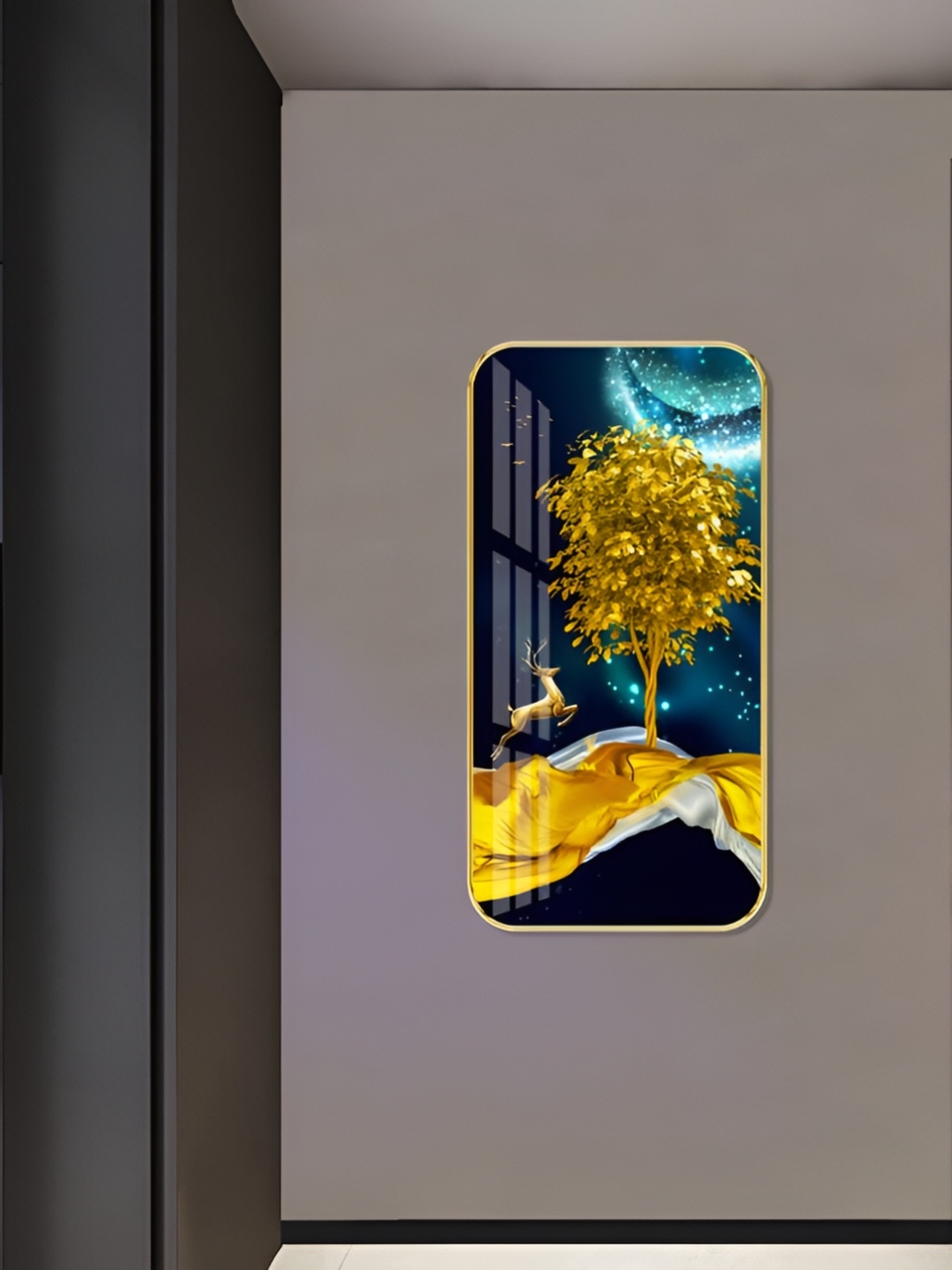 

WALLMAX Gold-Toned & Blue Birds and Animals High Glossy Wooden Wall Art