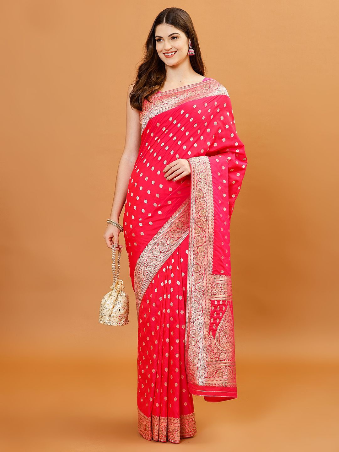 

Meena Bazaar Woven Design Zari Banarasi Saree, Pink