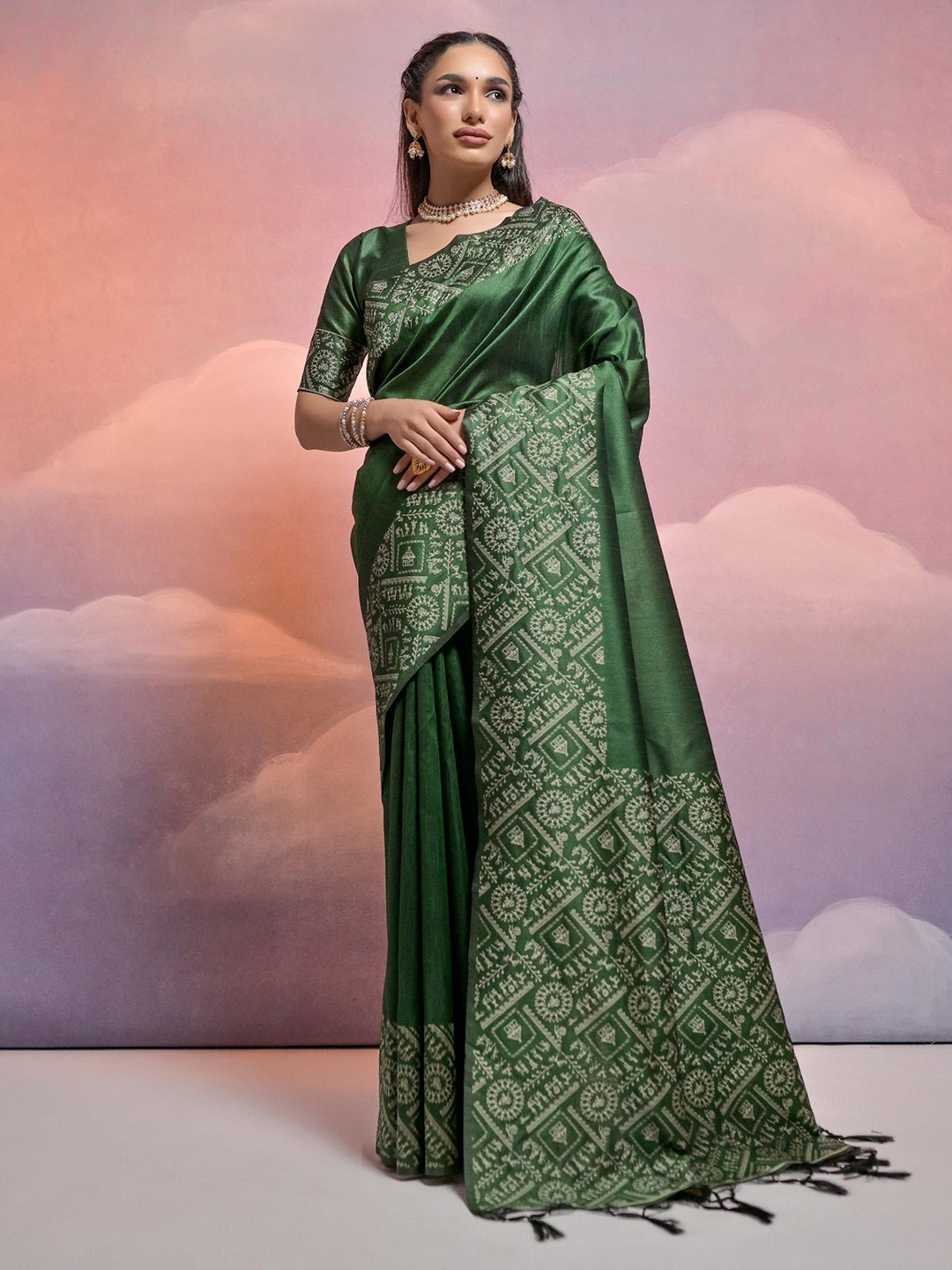 

Kandora Zari Pure Silk Saree, Green