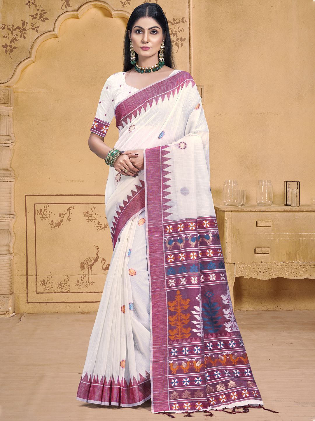 

SANGAM PRINTS Woven Design Zari Tussar Saree, Cream