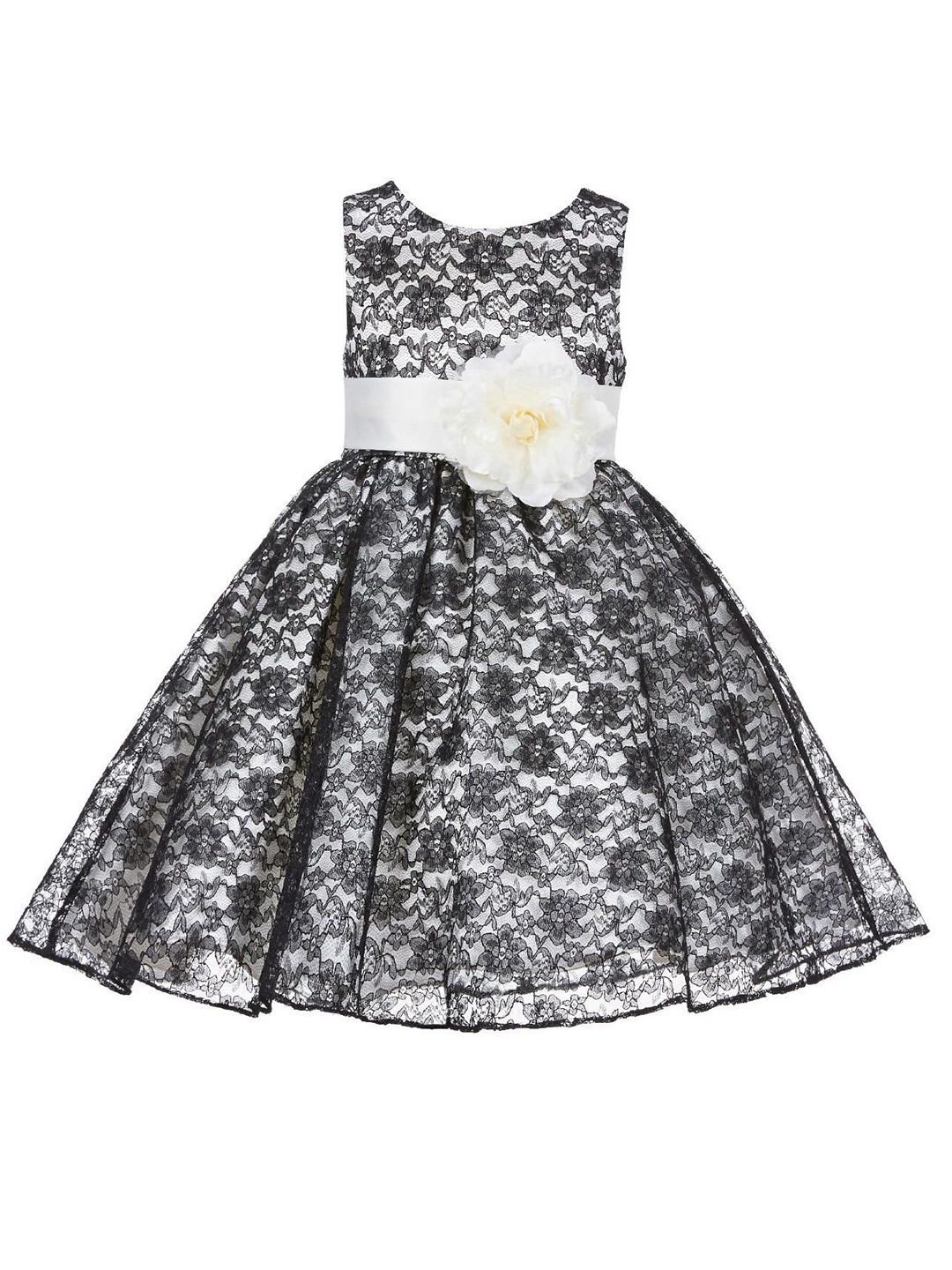 

Wish little Girls Self Design Lace Fit and Flare Dress, White