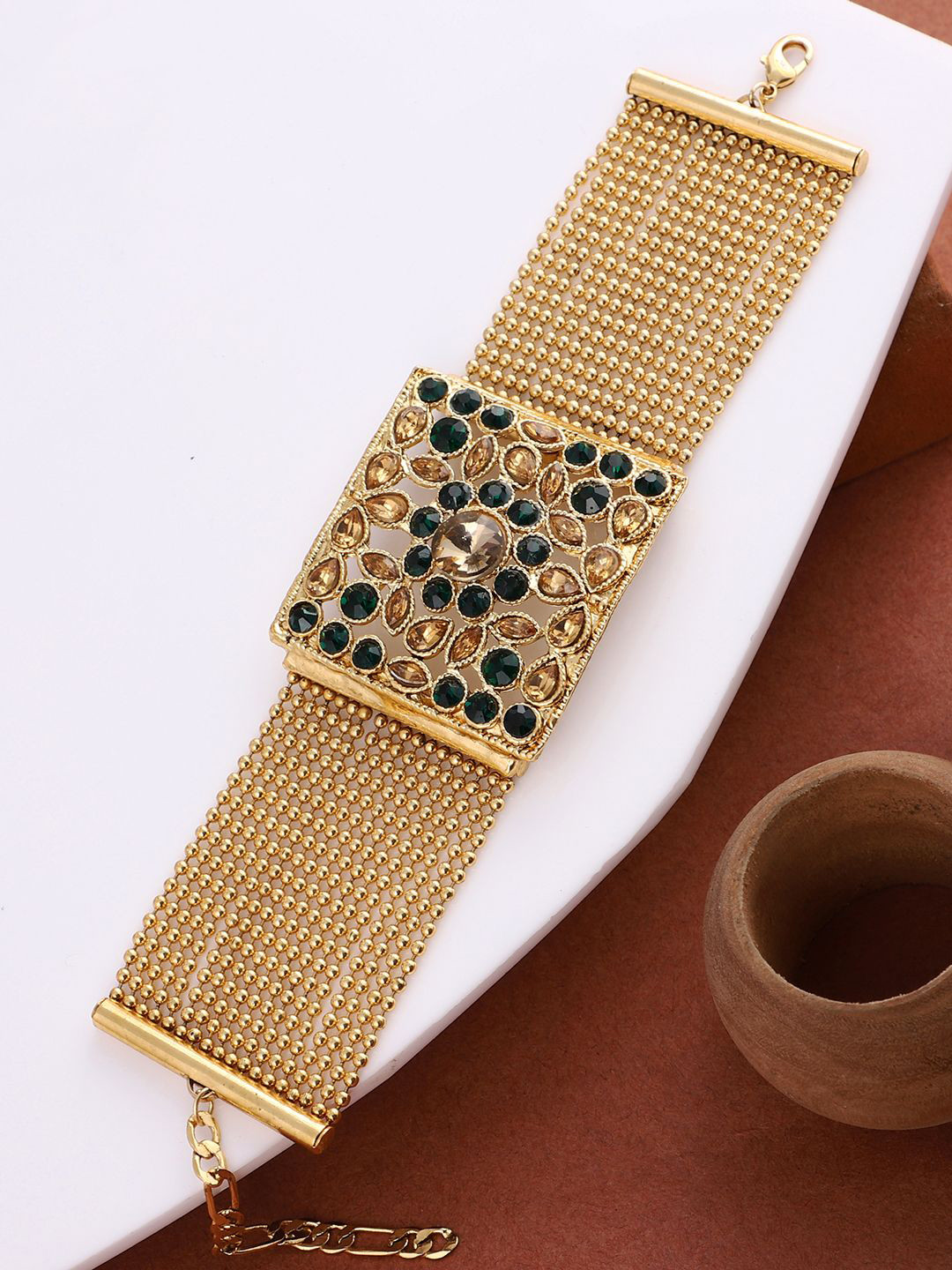 

ANIKAS CREATION Gold-Plated Stone Studded Wraparound Bracelet