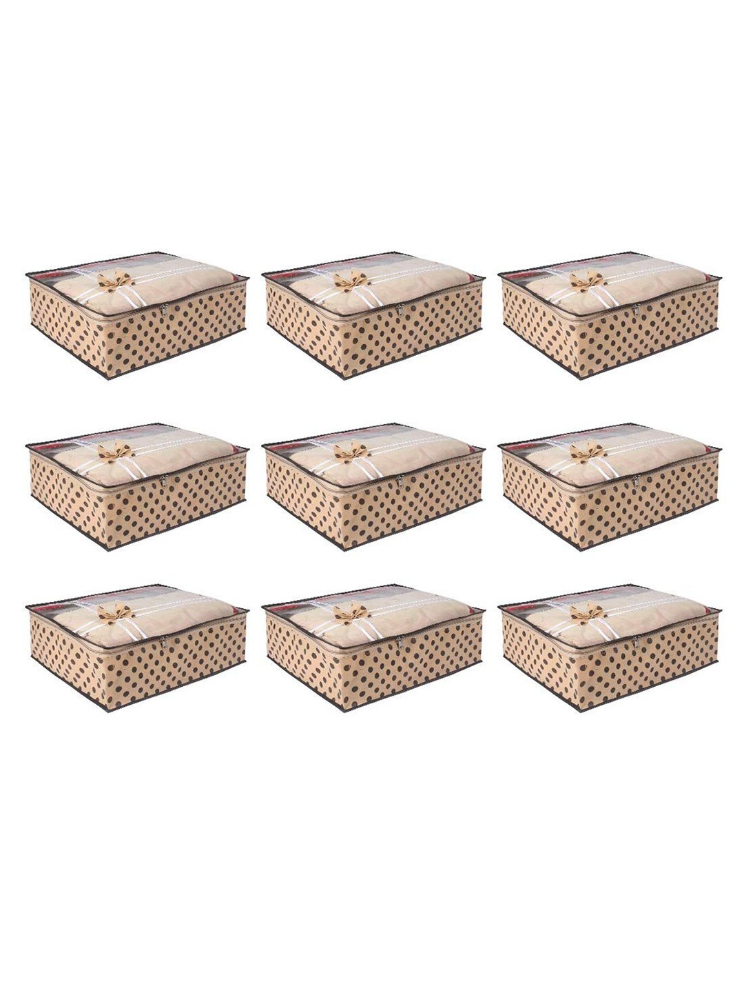 

prettykrafts Olive Green 9 Pieces Polka Dot Printed Drawer Organiser