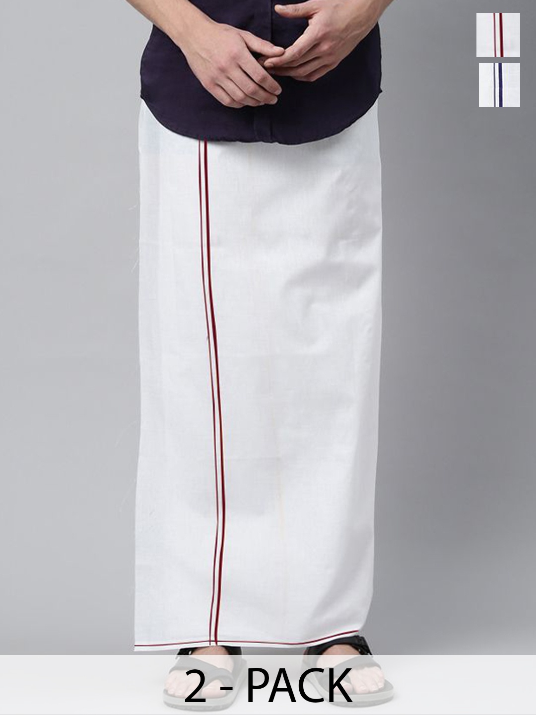 

WHITE HEART Pack of 2 Men Solid Dhotis with Borders