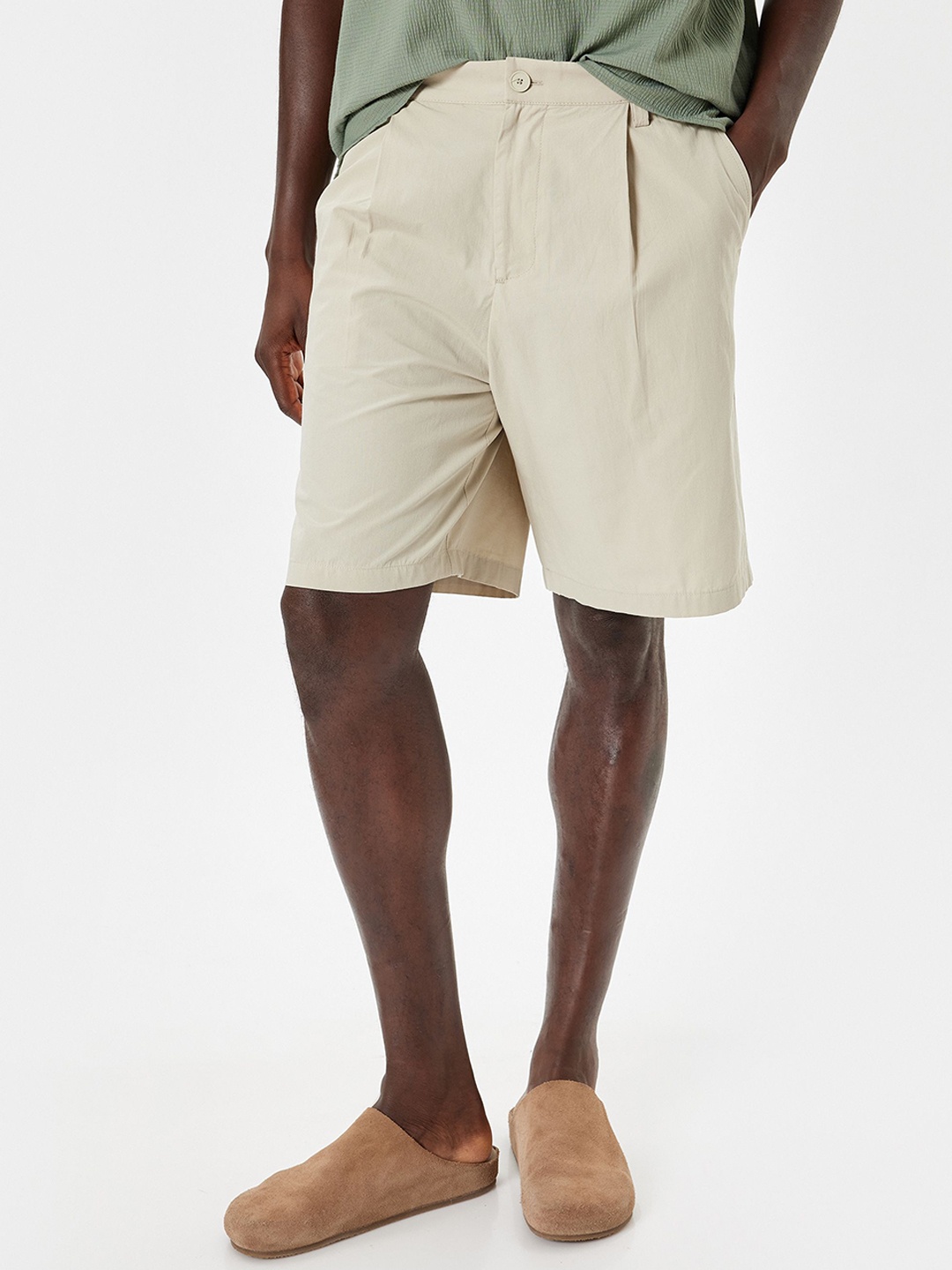 

Koton Men Mid-Rise Pure Cotton Chino Shorts, Beige