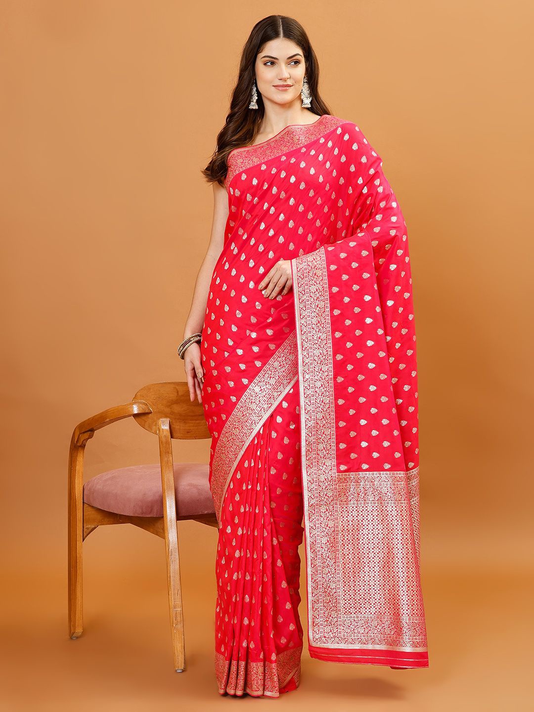 

Meena Bazaar Woven Design Zari Banarasi Saree, Pink