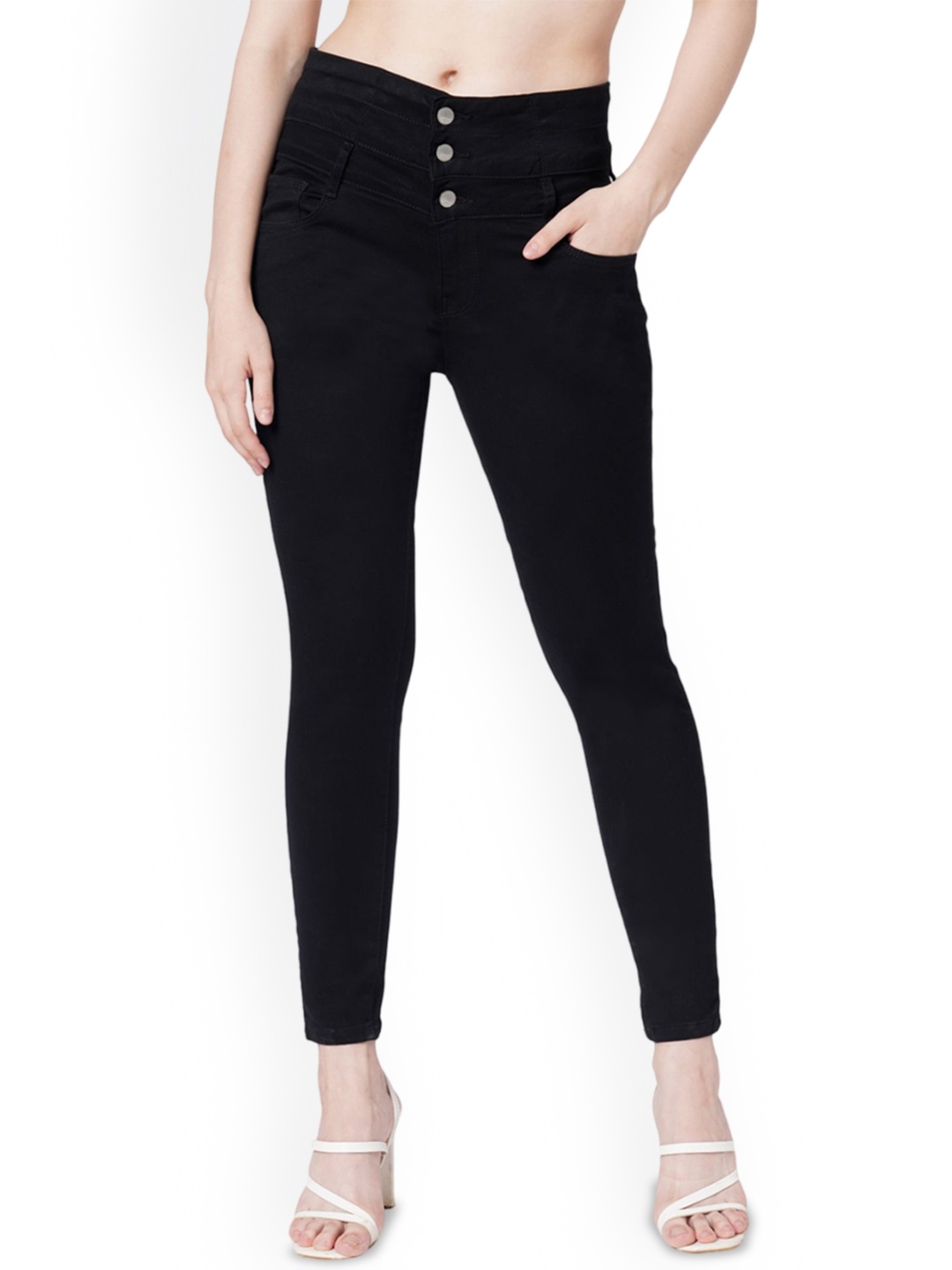 

Kraus Jeans Women Super Skinny Fit High-Rise Stretchable Jeans, Black