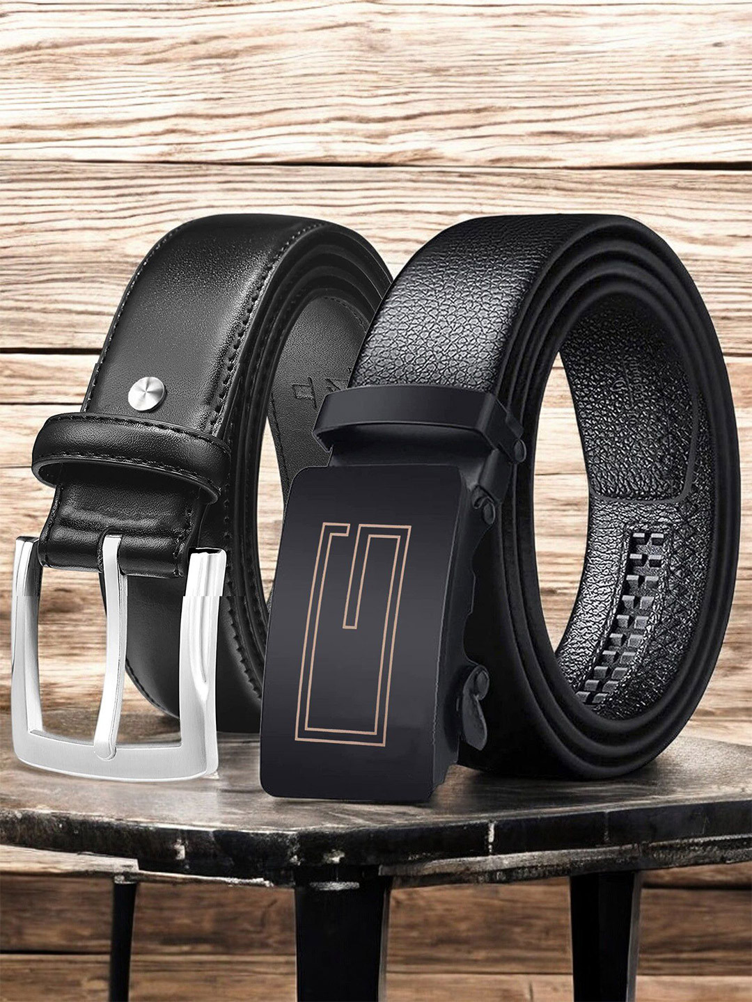 

The Roadster Lifestyle Co. Pack Of 2 Men Textured Formal Belts, Black