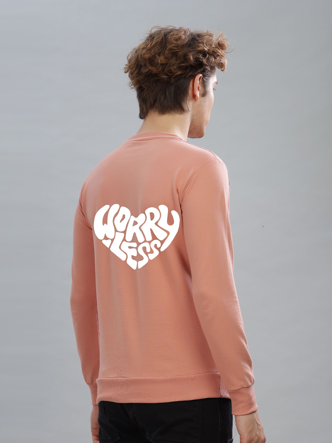 

FALTU.CO Men Typography Printed Round Neck Cotton Pullover Sweatshirt, Peach
