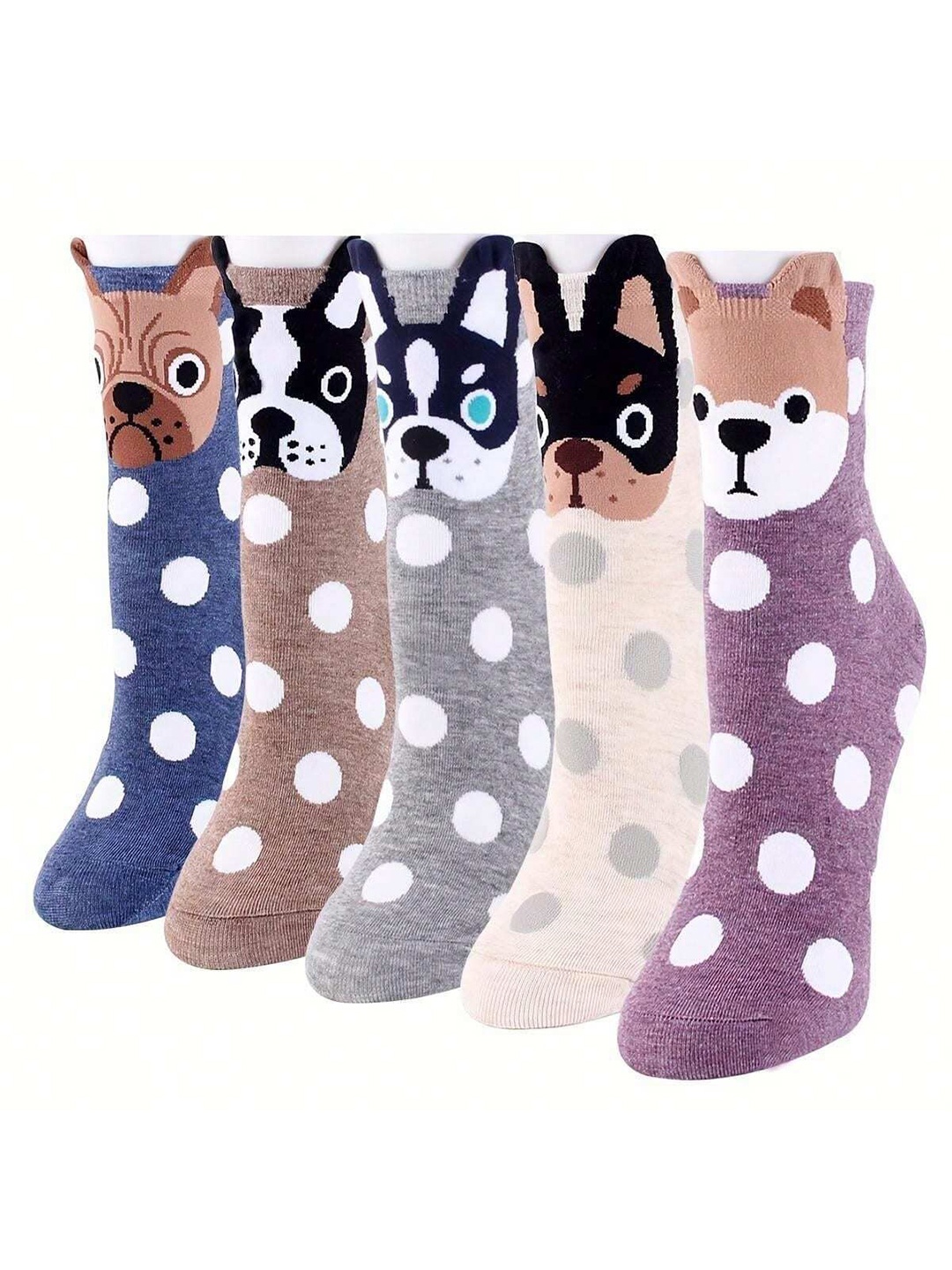 

Infispace Women Pack Of 5 Cute Dog 3D Cotton Ankle Length Socks, Purple