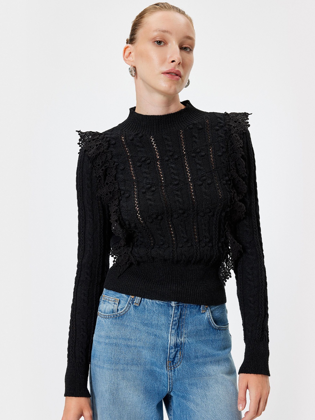 

Koton Women Cable Knit Pullover Sweater, Black