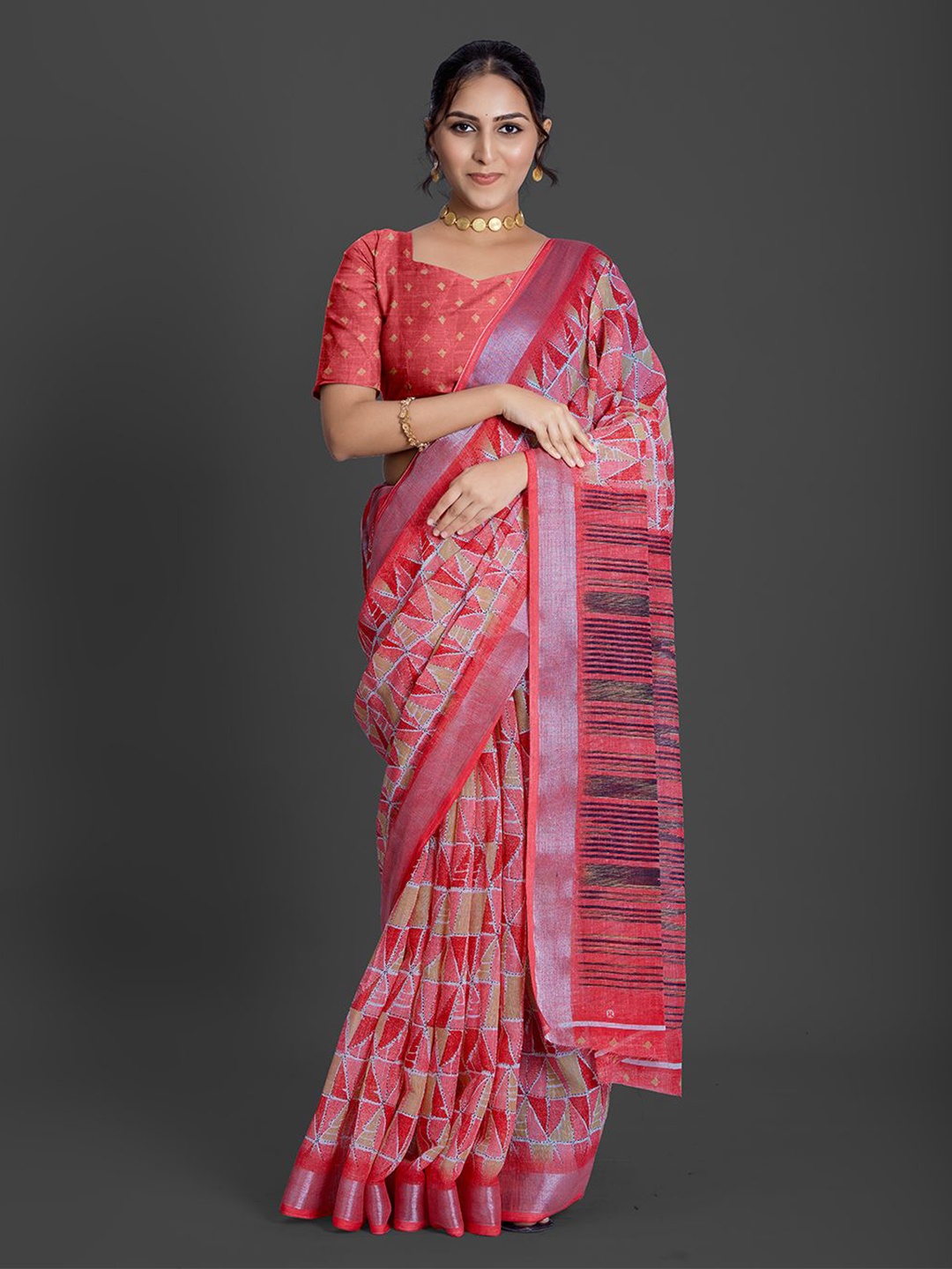 

NIRMAL CREATION Abstract Printed Saree, Red