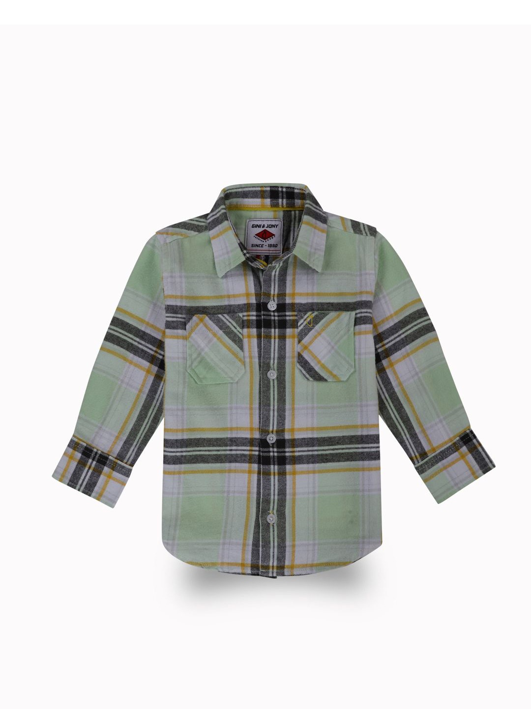 

Gini and Jony Boys Standard Spread Collar Windowpane Checked Cotton Casual Shirt, Green