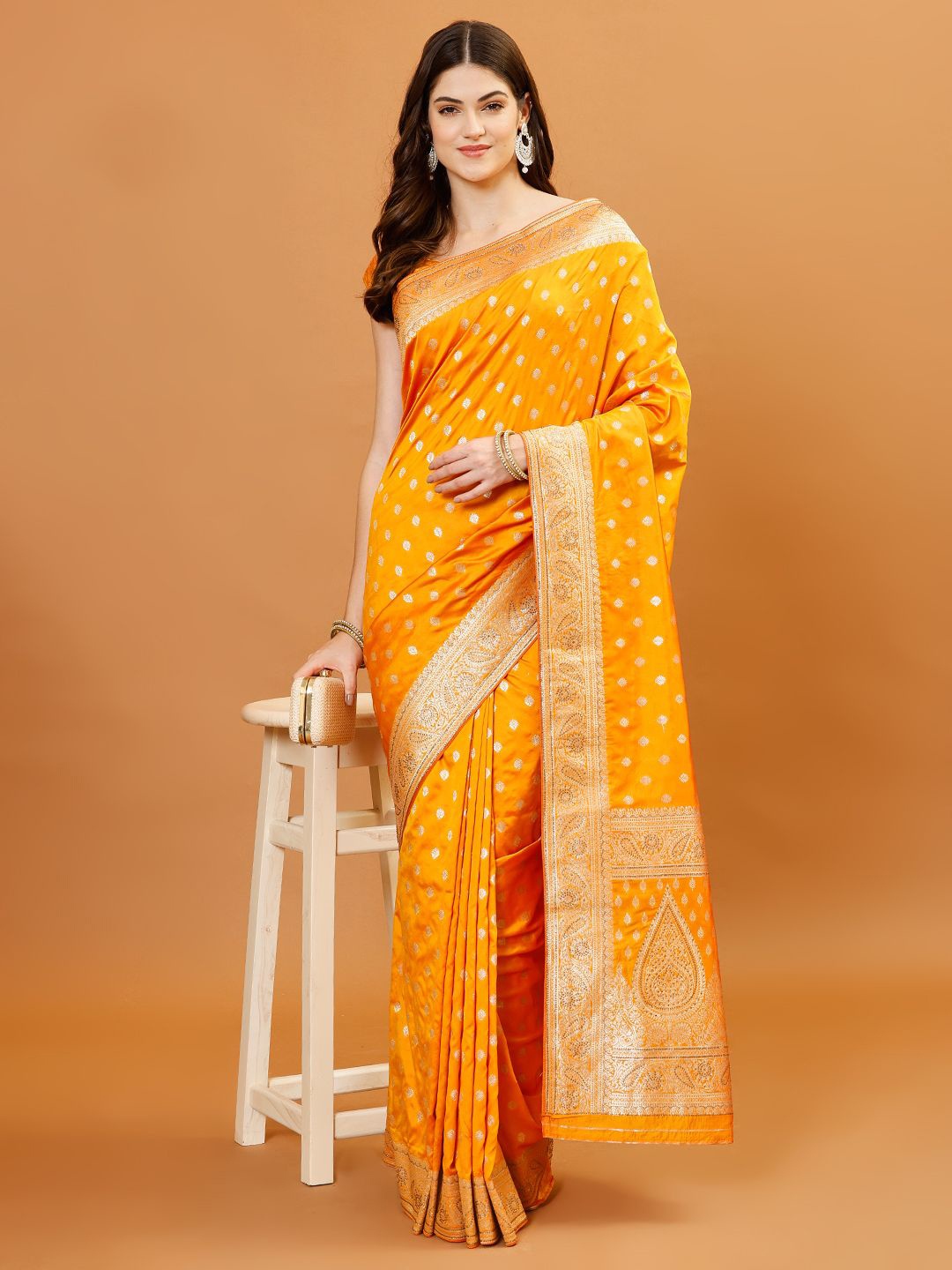 

Meena Bazaar Woven Design Zari Banarasi Saree, Yellow