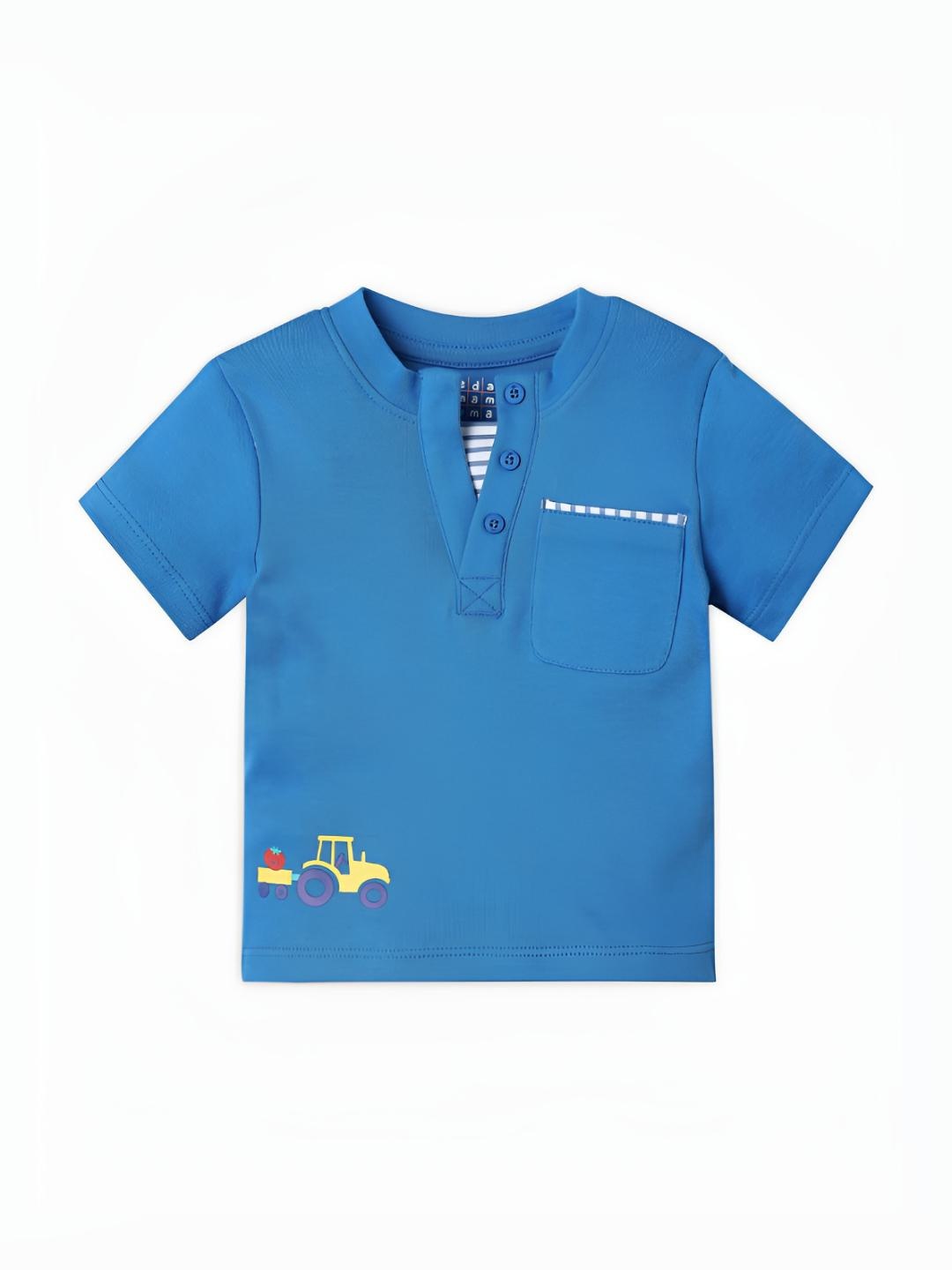 

Ed-a-Mamma Baby Boys Bio Finish Graphic Printed Polo Collar Cotton T-shirt, Blue