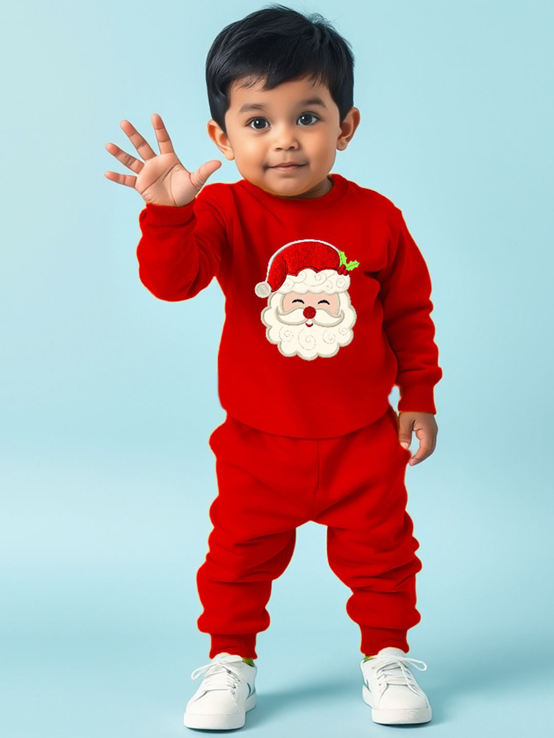 

YK X Trampoline Kids Santa Claus Embroidered Sweatshirt With Pyjamas, Red