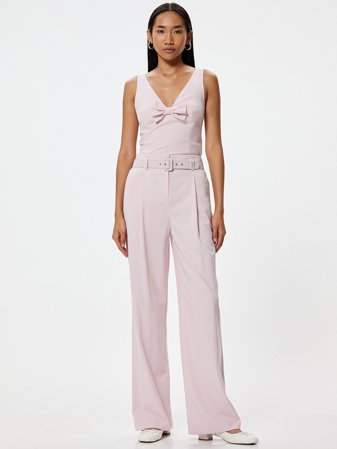 

Koton Women Solid Mid-Rise Parallel Trousers, Pink