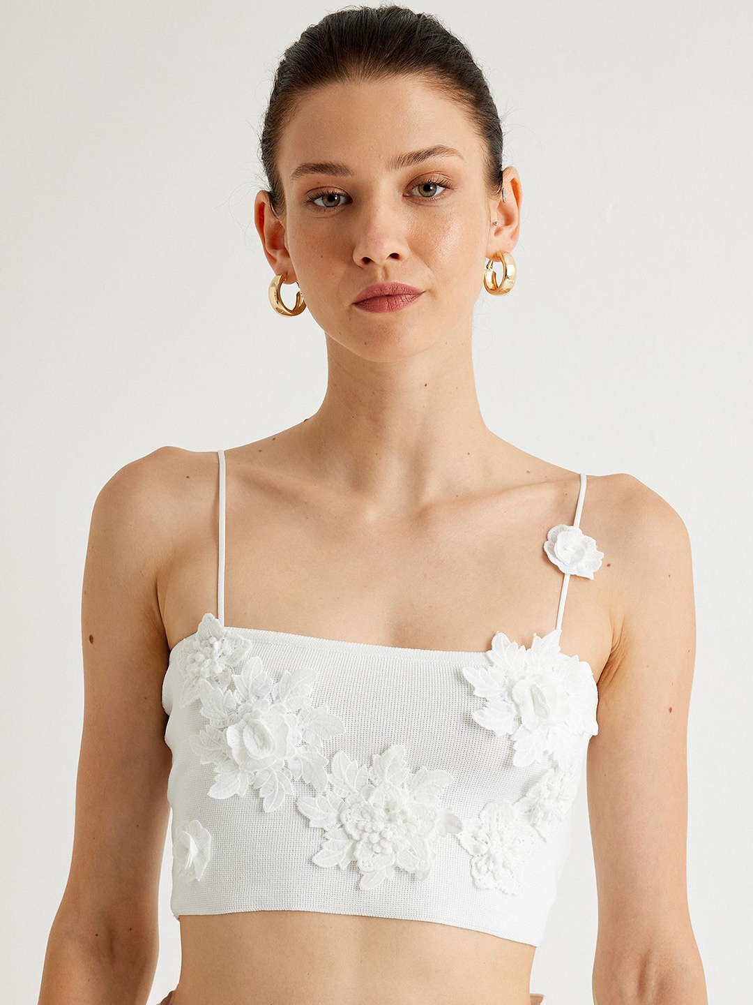 

Koton Women Floral Printed Shoulder Straps Top, White