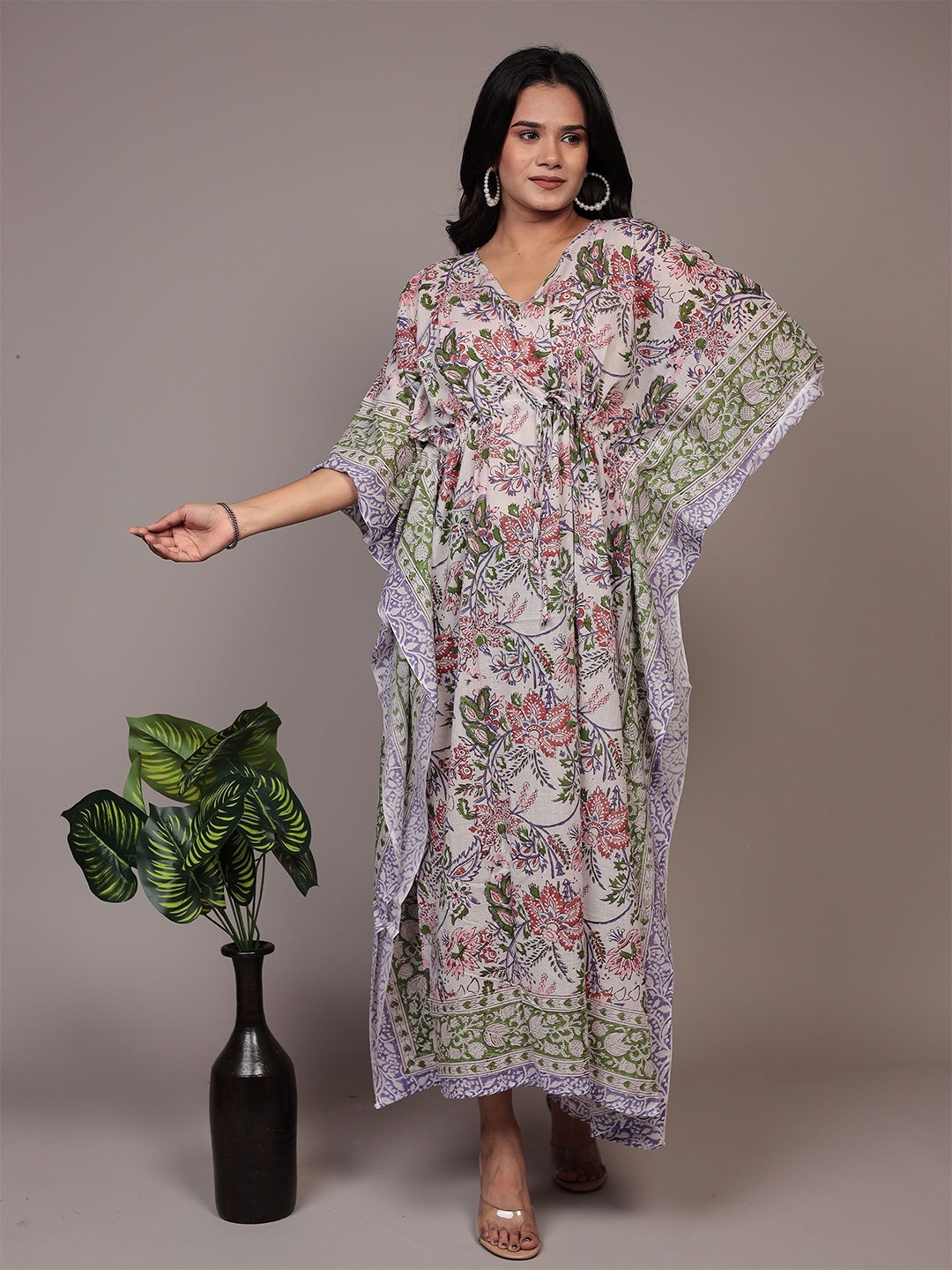 

Bohekant Women Floral Printed Pure Cotton Maxi Nightdress, White