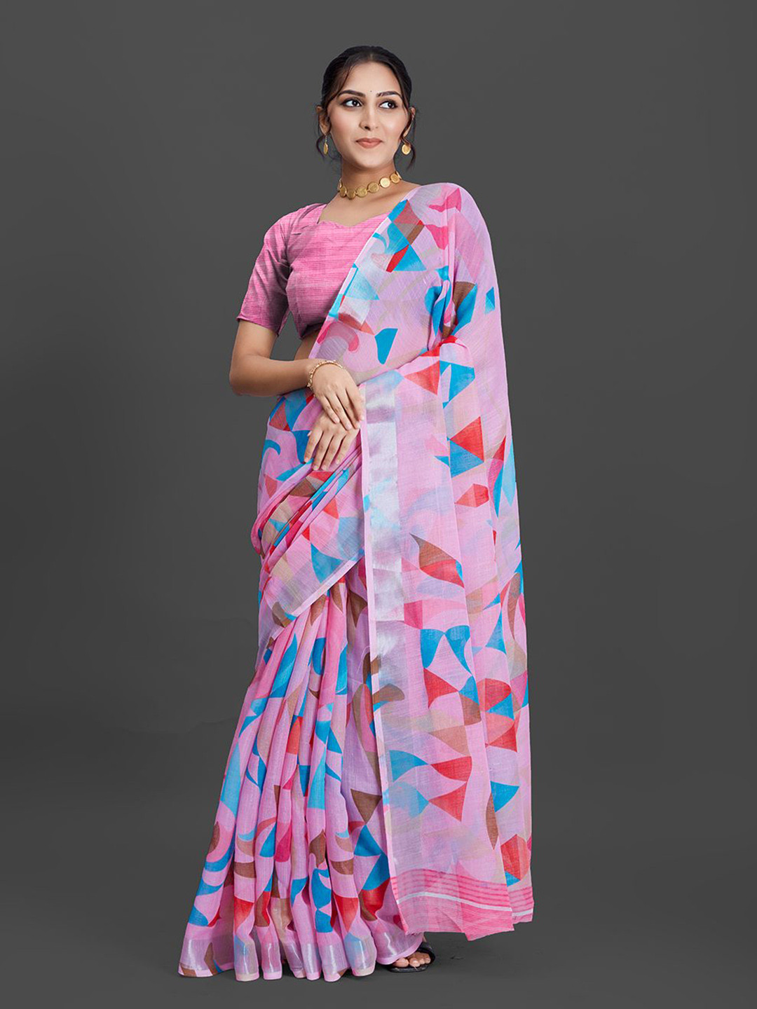 

NIRMAL CREATION Abstract Printed Saree, Pink