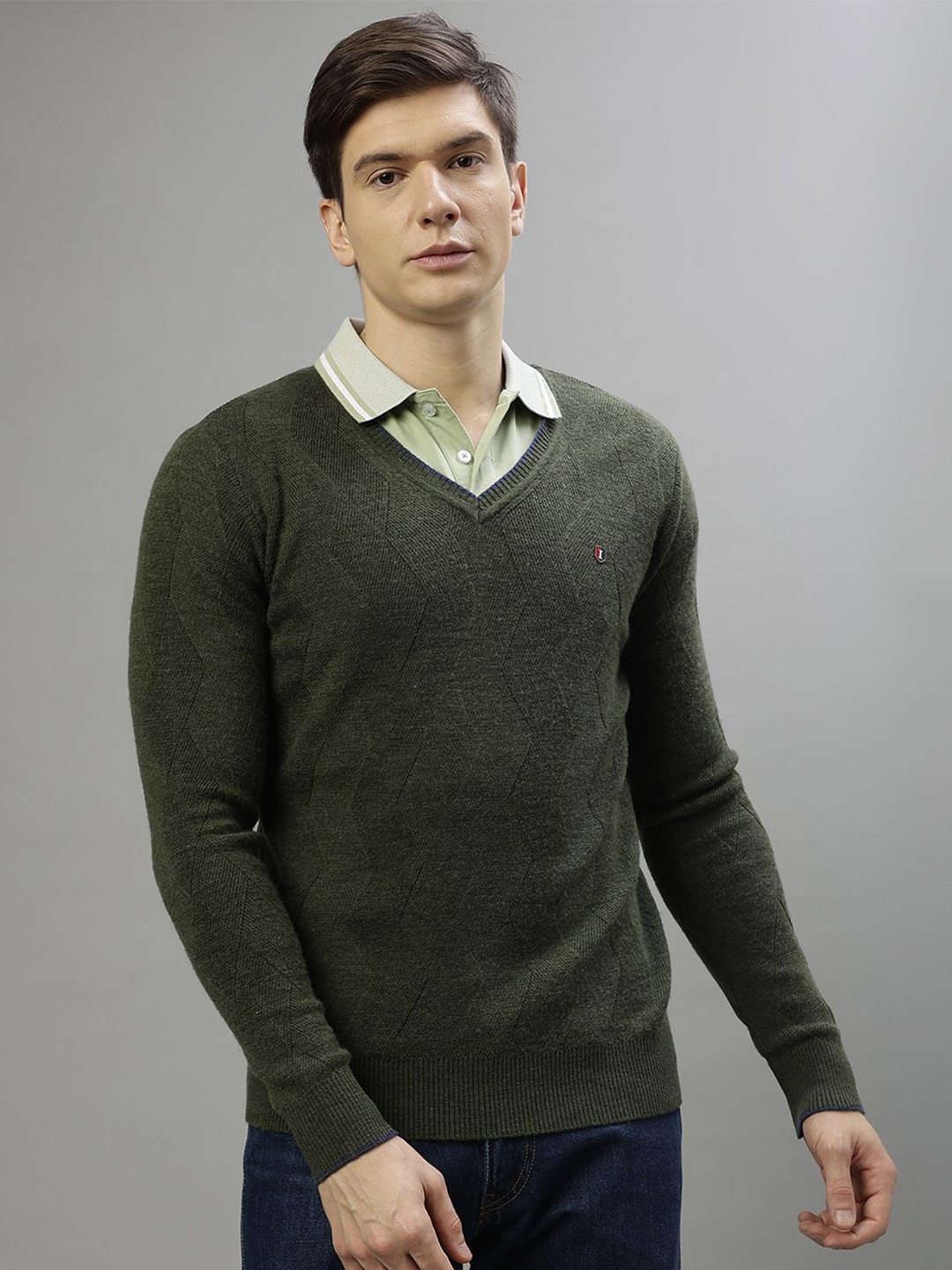 

Iconic Men Cable Knit Woollen Pullover, Green