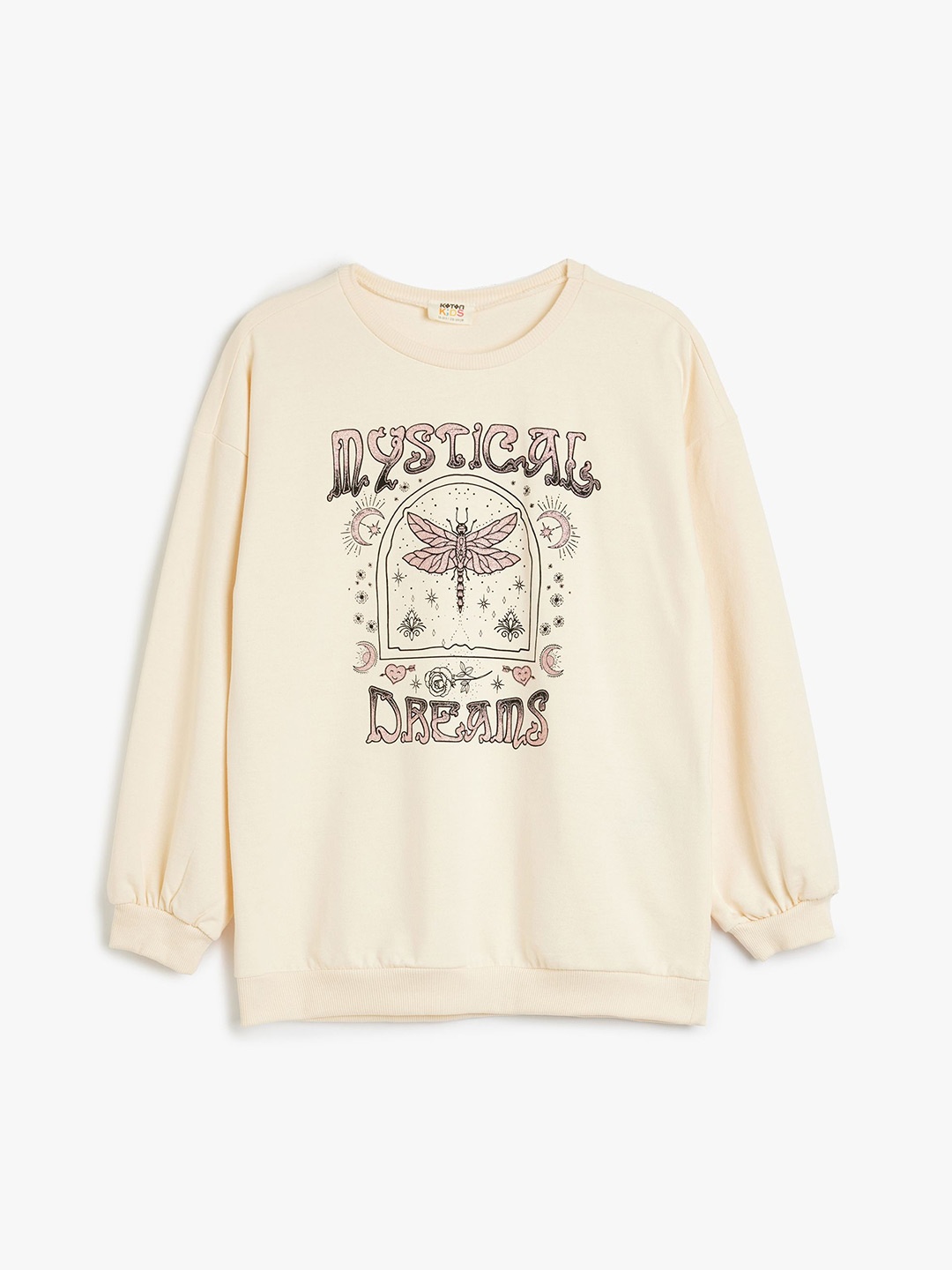 

Koton Girls Graphic Printed Round Neck Cotton Pullover Sweatshirt, Beige