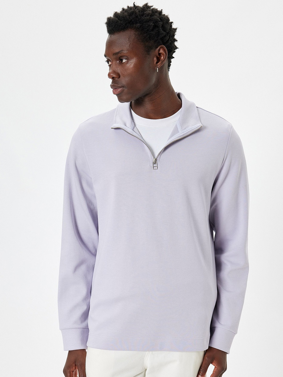 

Koton Men Solid Mock Collar Pullover Sweatshirt, Lavender