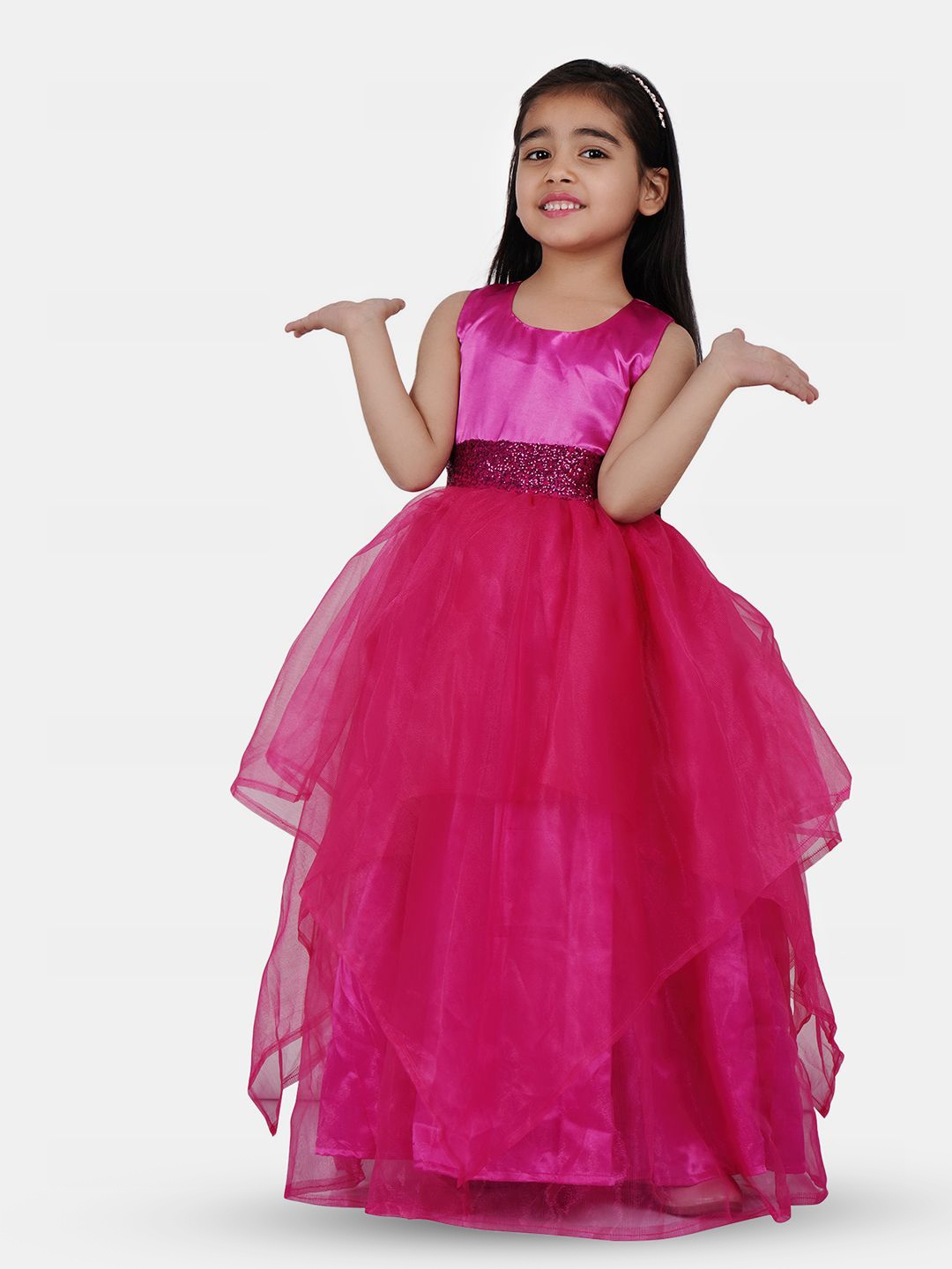 

Wish little Girls Net Fit & Flare Maxi Dress, Pink