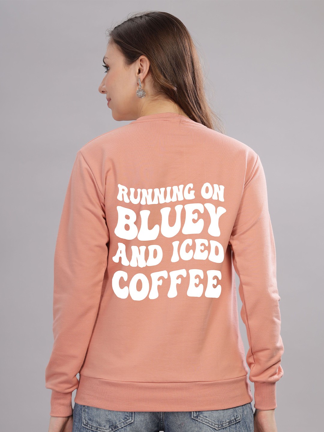 

FALTU.CO Women Typography Printed Round Neck Cotton Pullover Sweatshirt, Peach