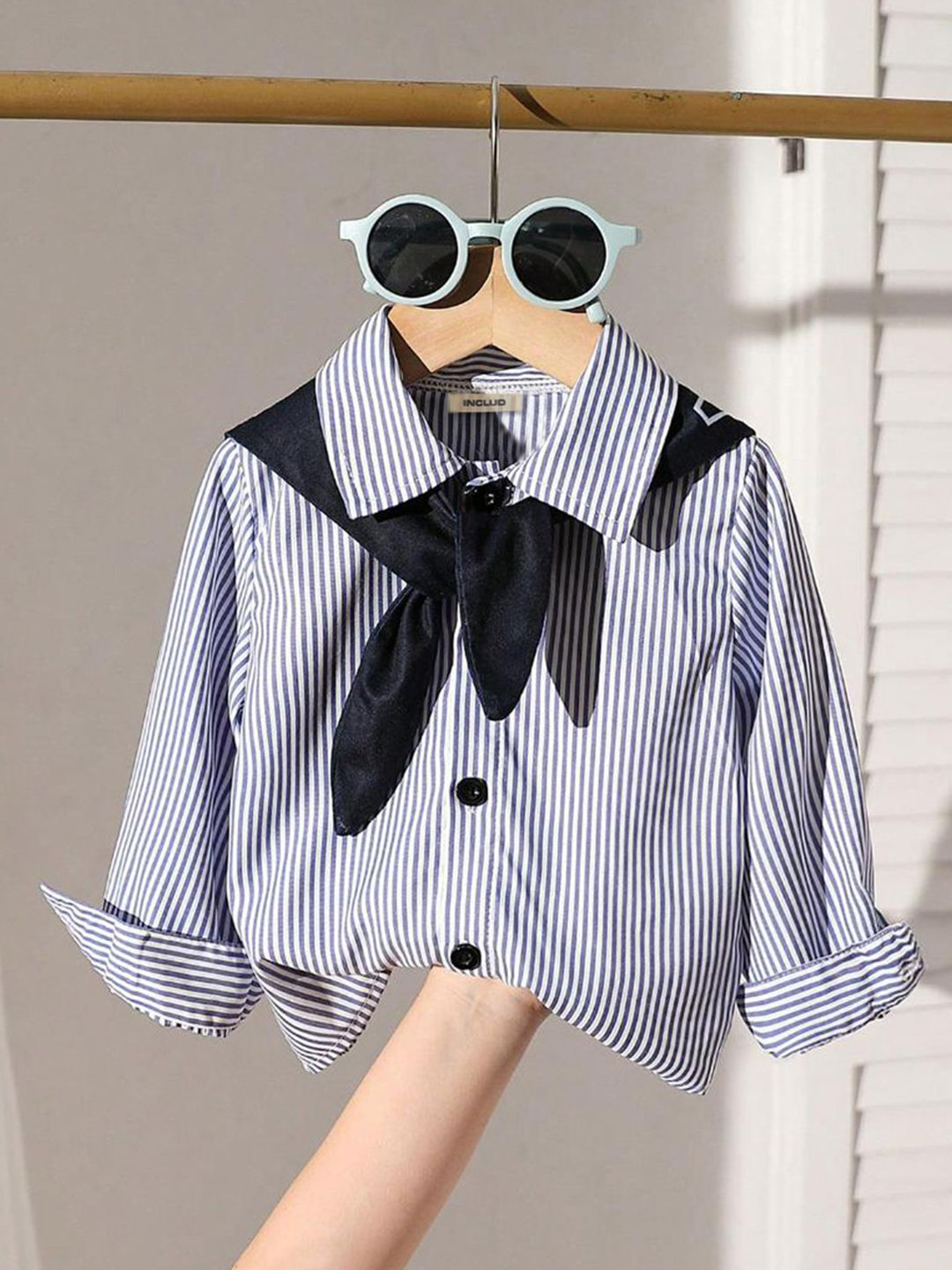 

INCLUD Boys Spread Collar Vertical Striped Casual Shirt, Blue