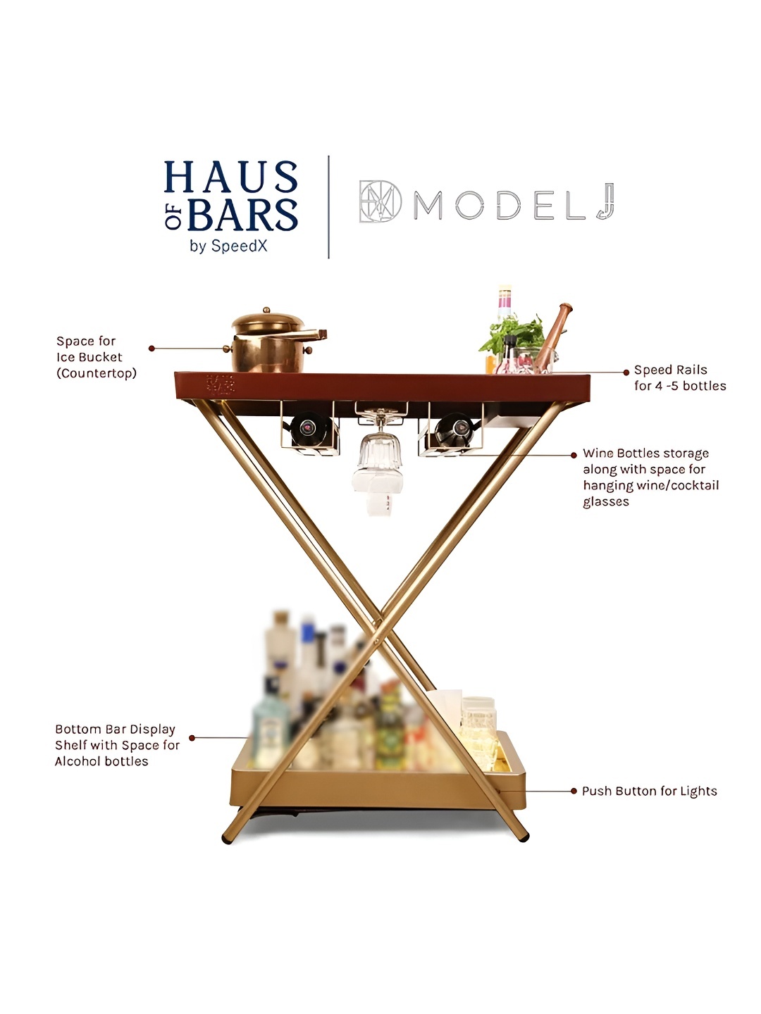 

Haus of Bars Gold-Toned & Brown Multi-Functional Portable &Foldable Bar Cabinet