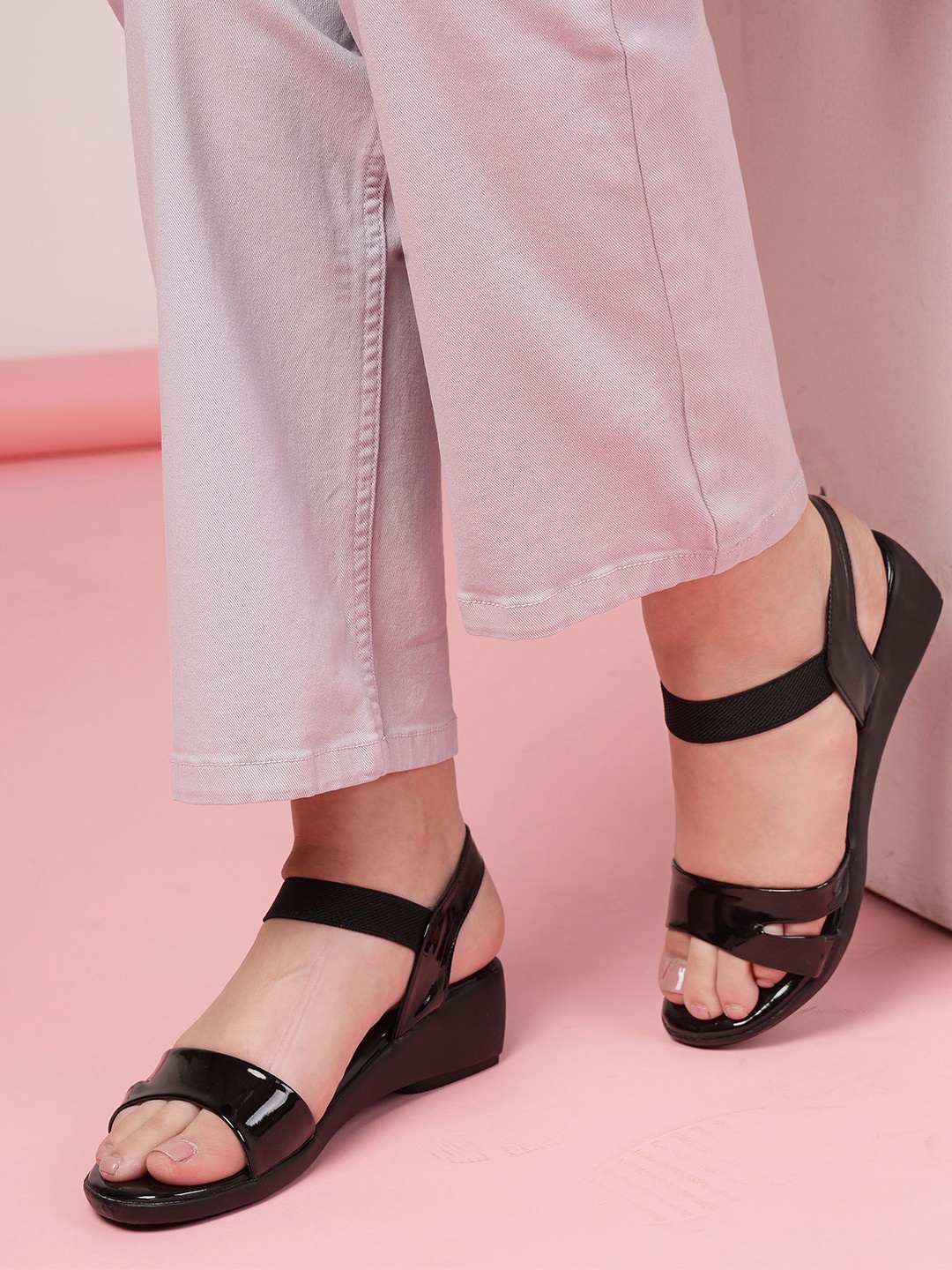 

NATSHUZ Women Open Toe Heels, Black