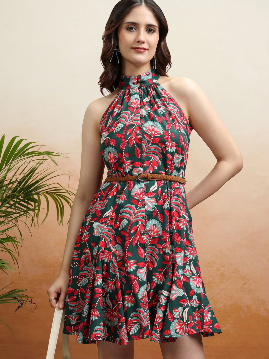 

Tokyo Talkies Floral Printed Fit & Flare Mini Dress, Green