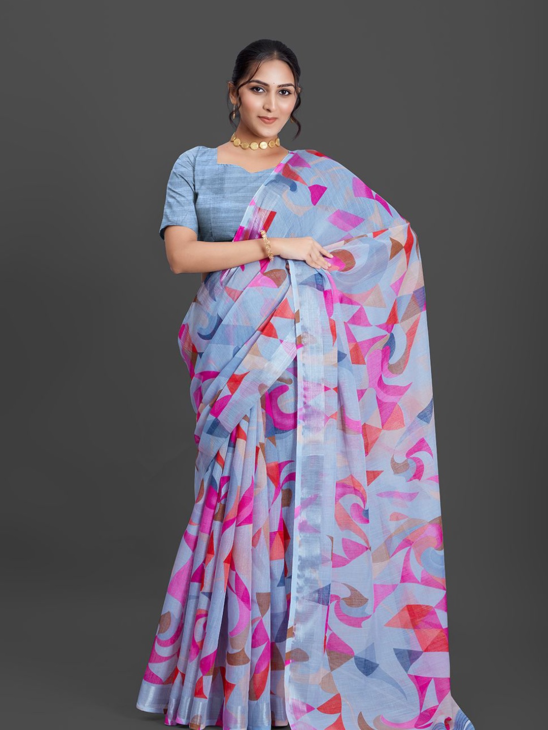 

NIRMAL CREATION Abstract Printed Zari Saree, Blue