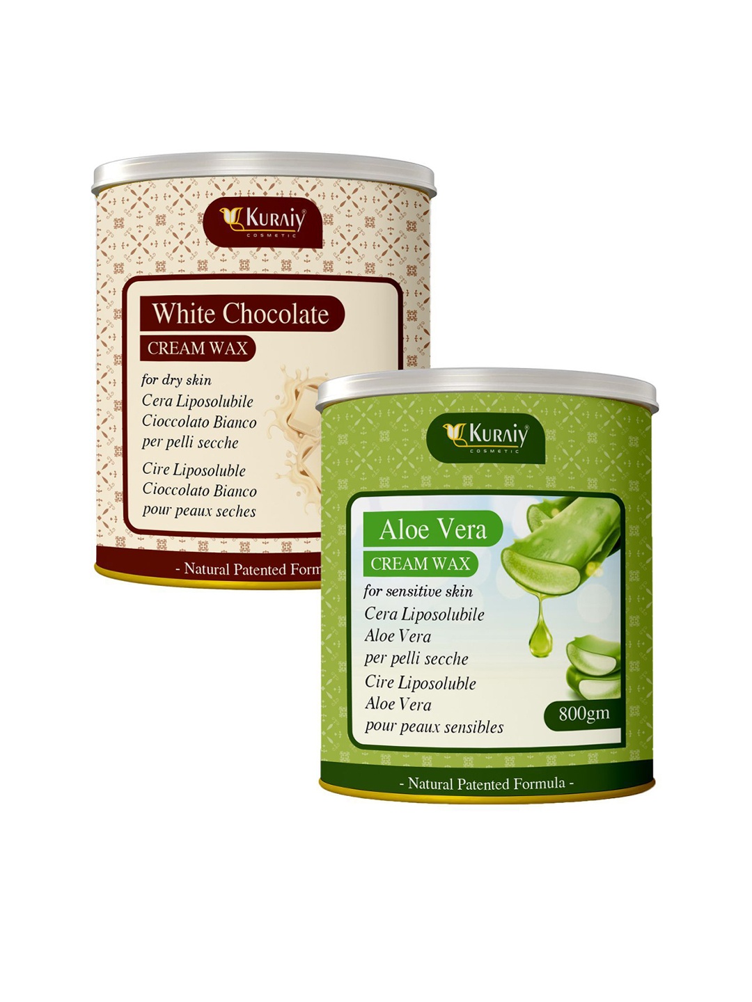 

KURAIY Set Of 2 Aloevera & White Chocolate Cream Wax For Smooth Hair Removal - 800 g Each