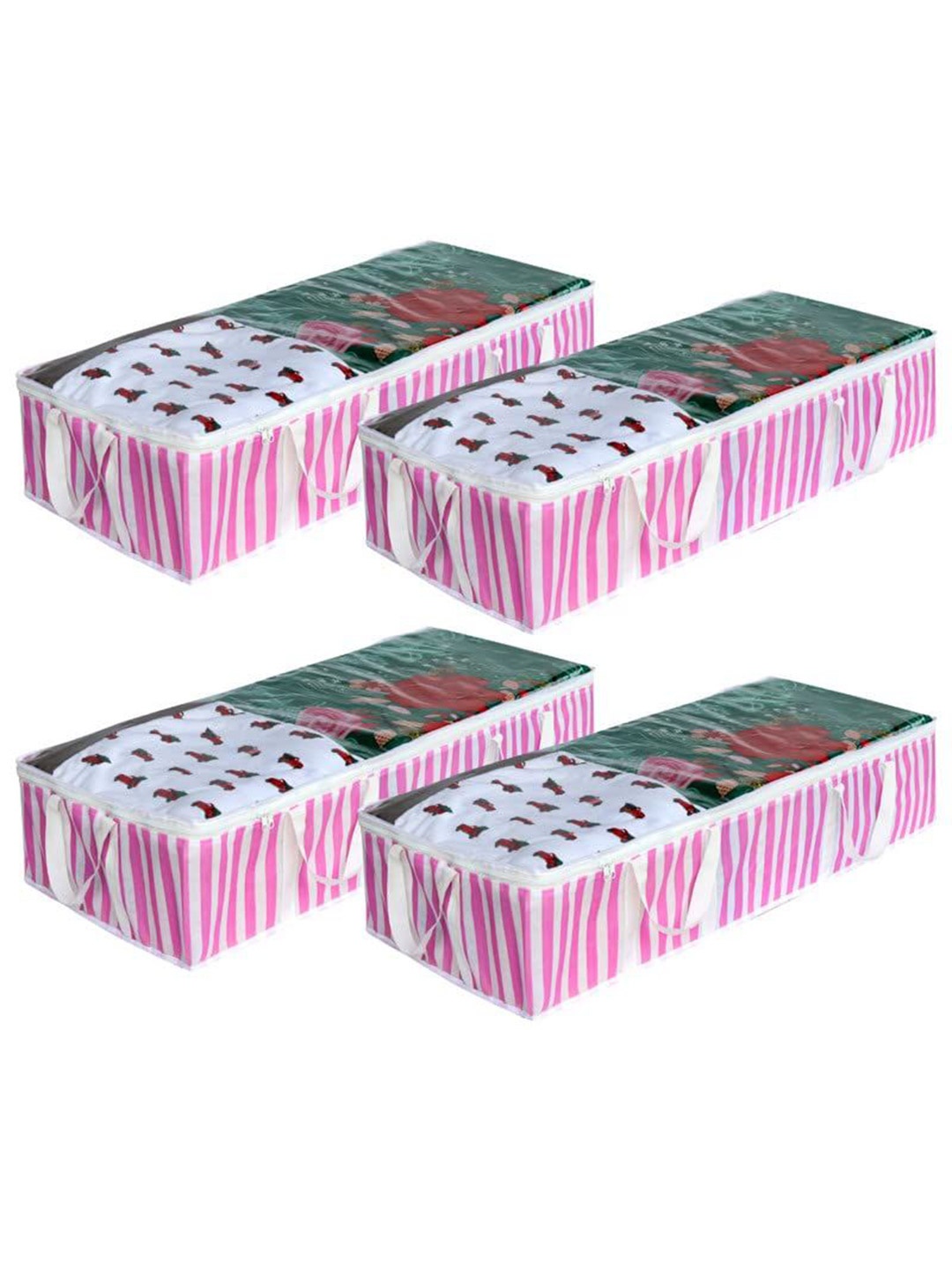 

prettykrafts Pink & White 4 Pieces Printed Storage Bag Multi-Utility Organisers