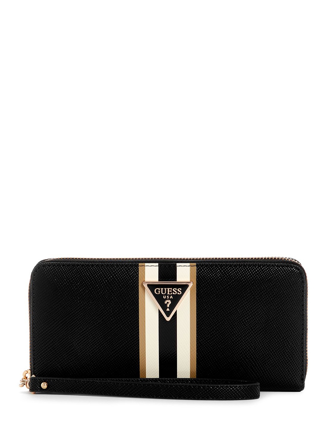 

GUESS Women Geometric Textured Zip Around Wallet, Black