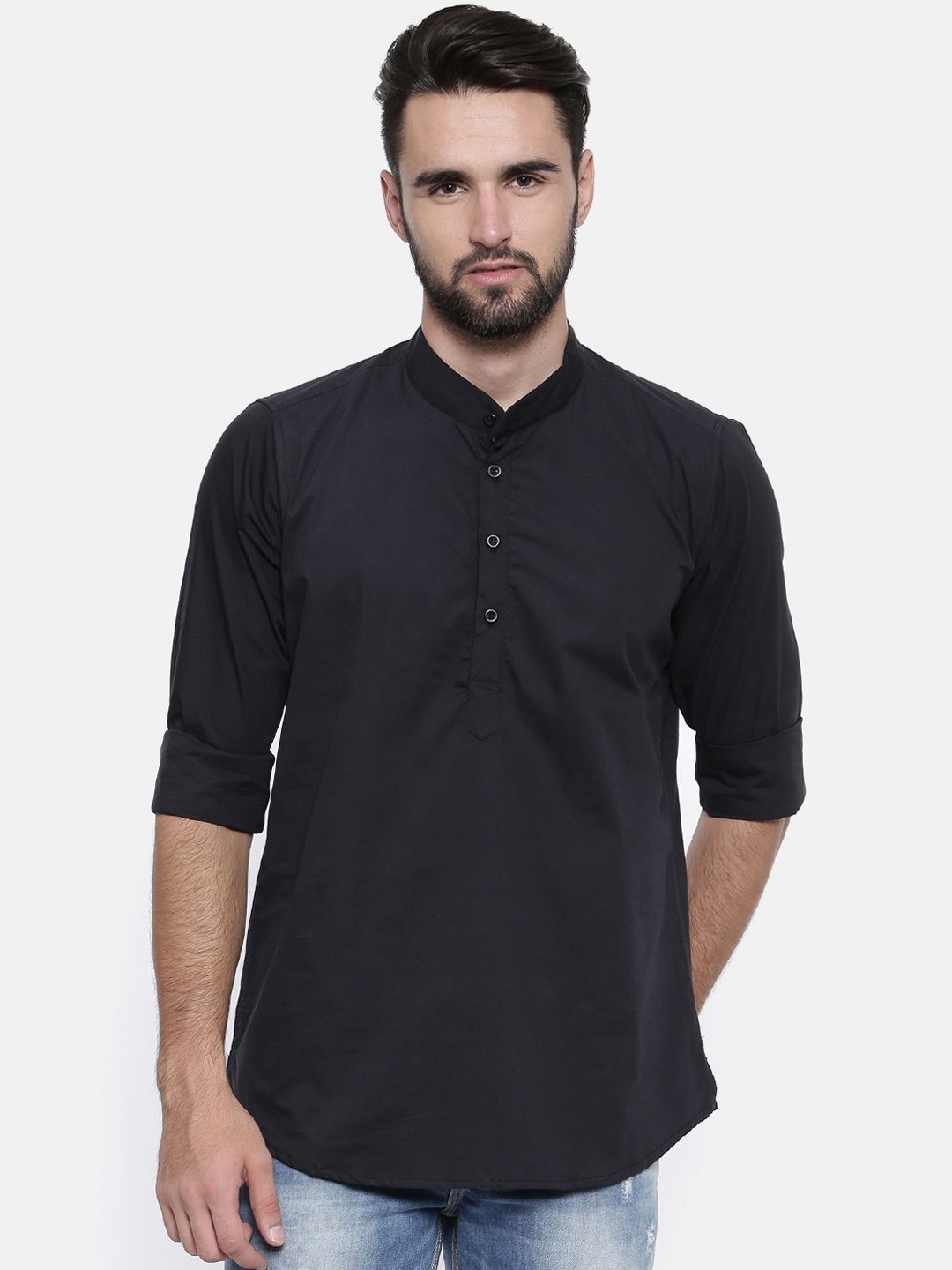 

Cross Court Men Pure Cotton Solid Straight Kurta, Black