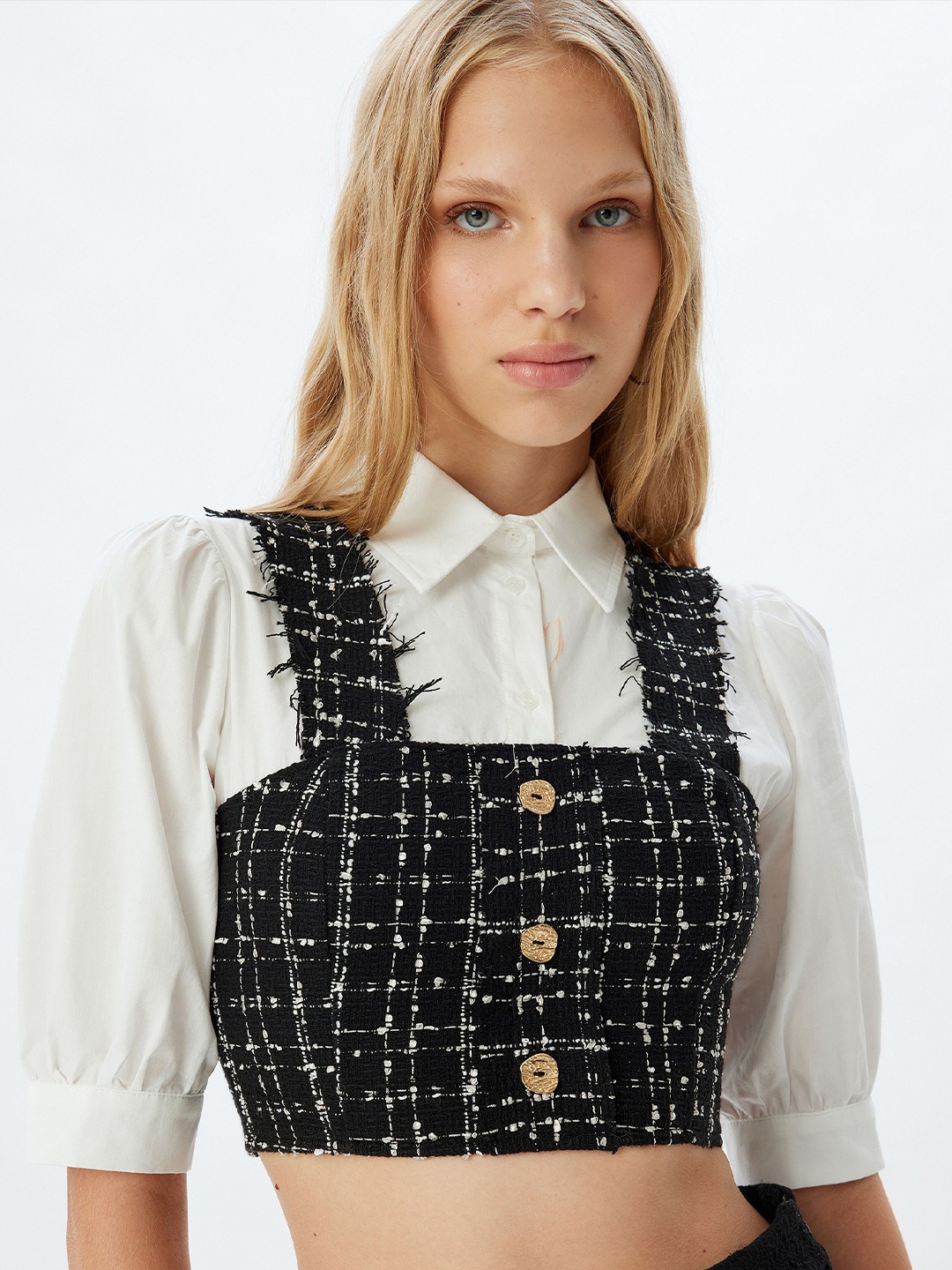 

Koton Women Slim Fit Printed Cutaway Collar Casual Shirt, Black