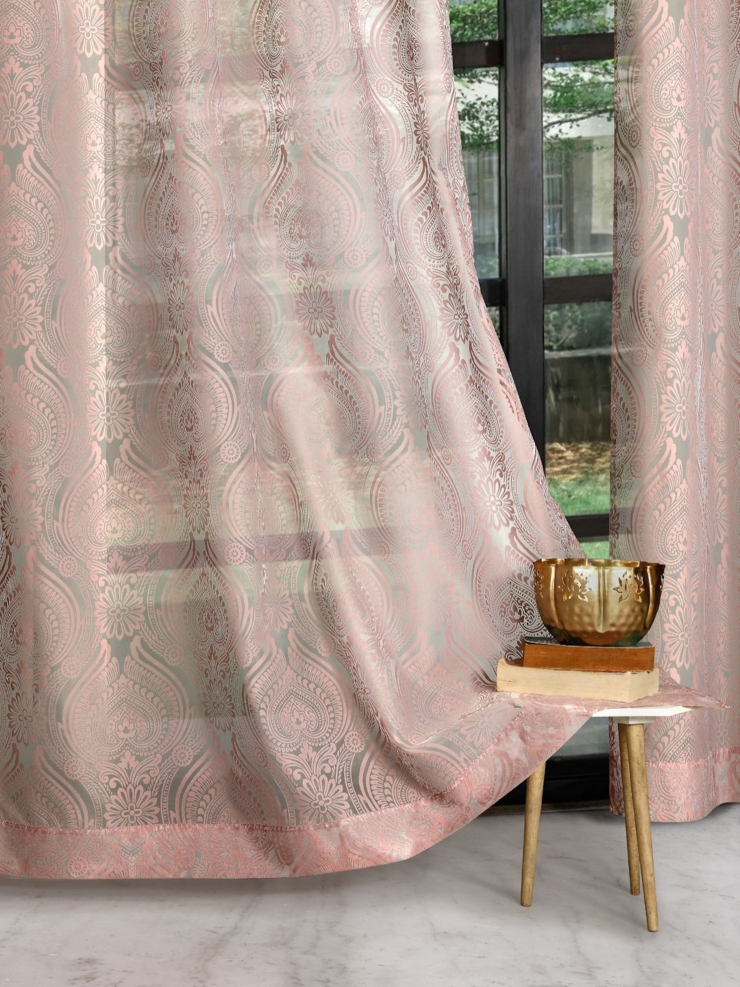 

ROSARA HOMENude Coloured 2 Pieces Ethnic Motifs Sheer Door Curtains, Nude