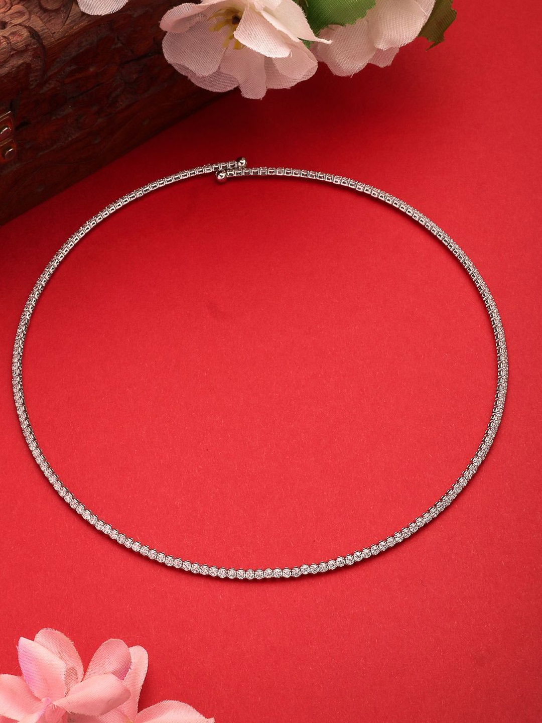 

NVR Silver-Plated Cubic Zirconia Studded Choker Necklace