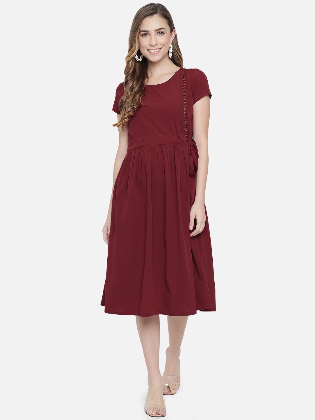 

BAESD Women Crepe A-Line Midi Dress, Maroon