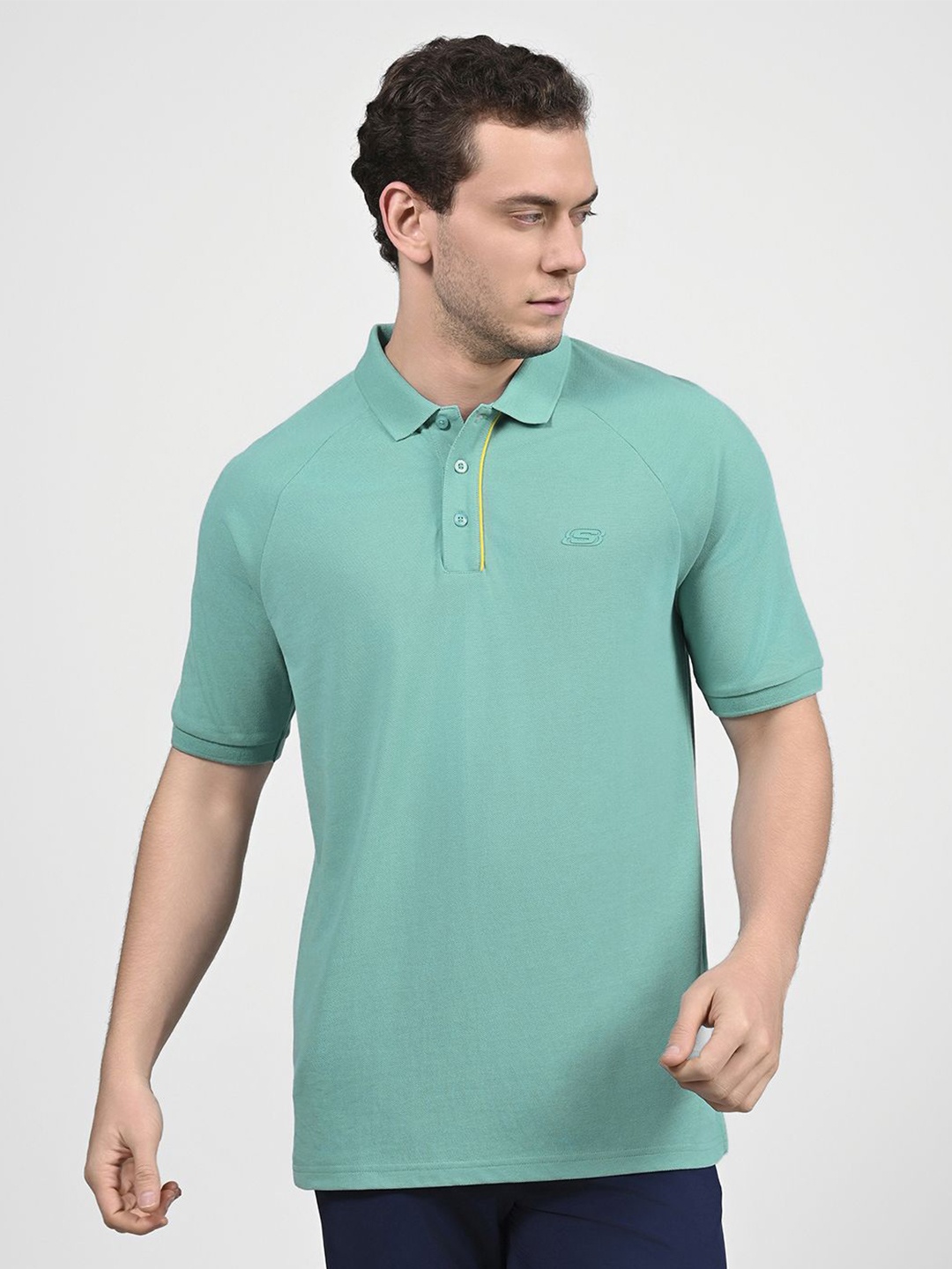 

Skechers Men Solid Polo Collar Cotton T-shirt, Sea green
