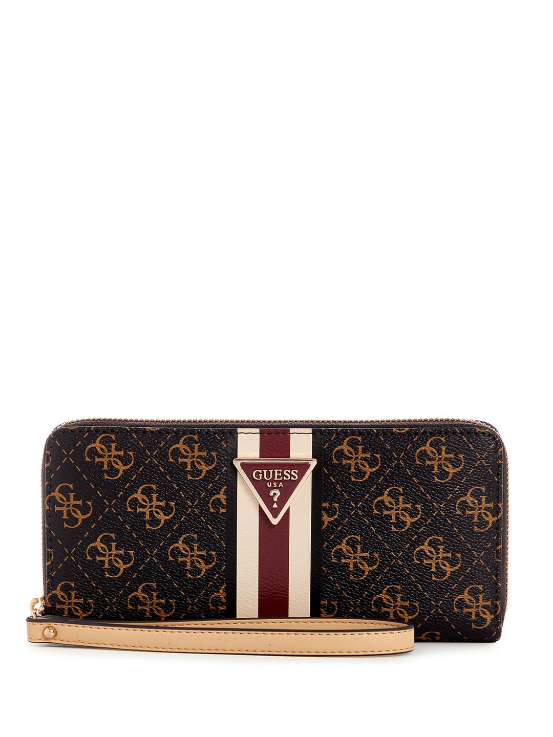 

GUESS Women Typography Printed Zip Around Wallet, Brown