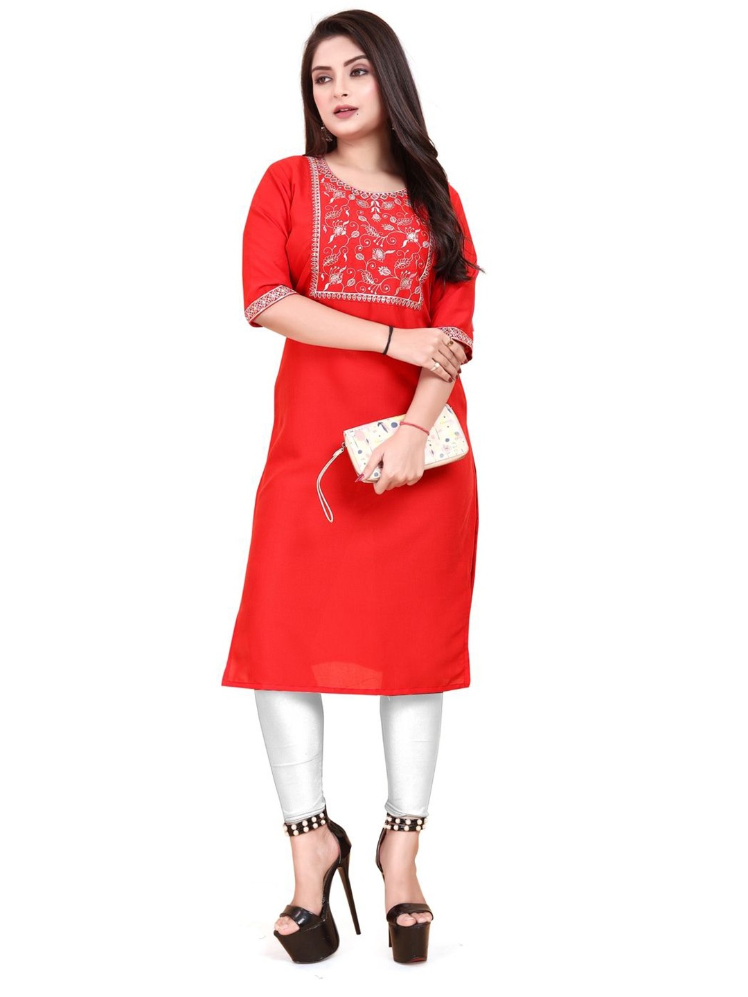 

AKK ENTERPRISE Yoke Design Straight Kurta, Red