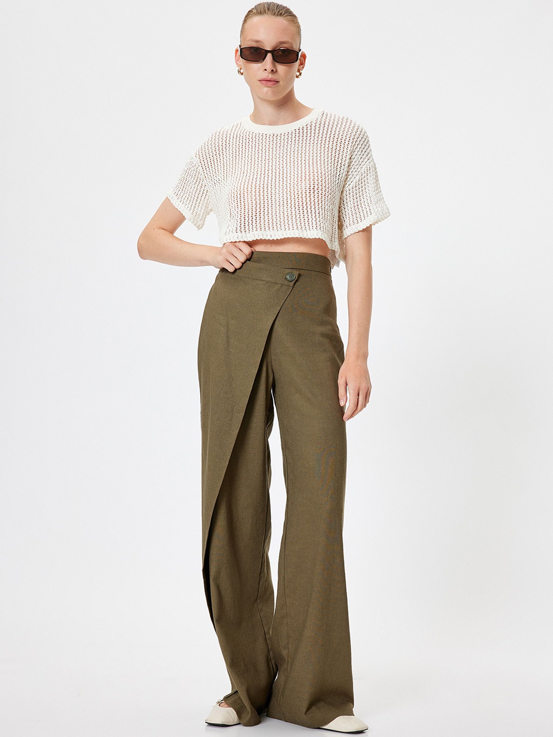 

Koton Women Wide Leg Trousers, Olive